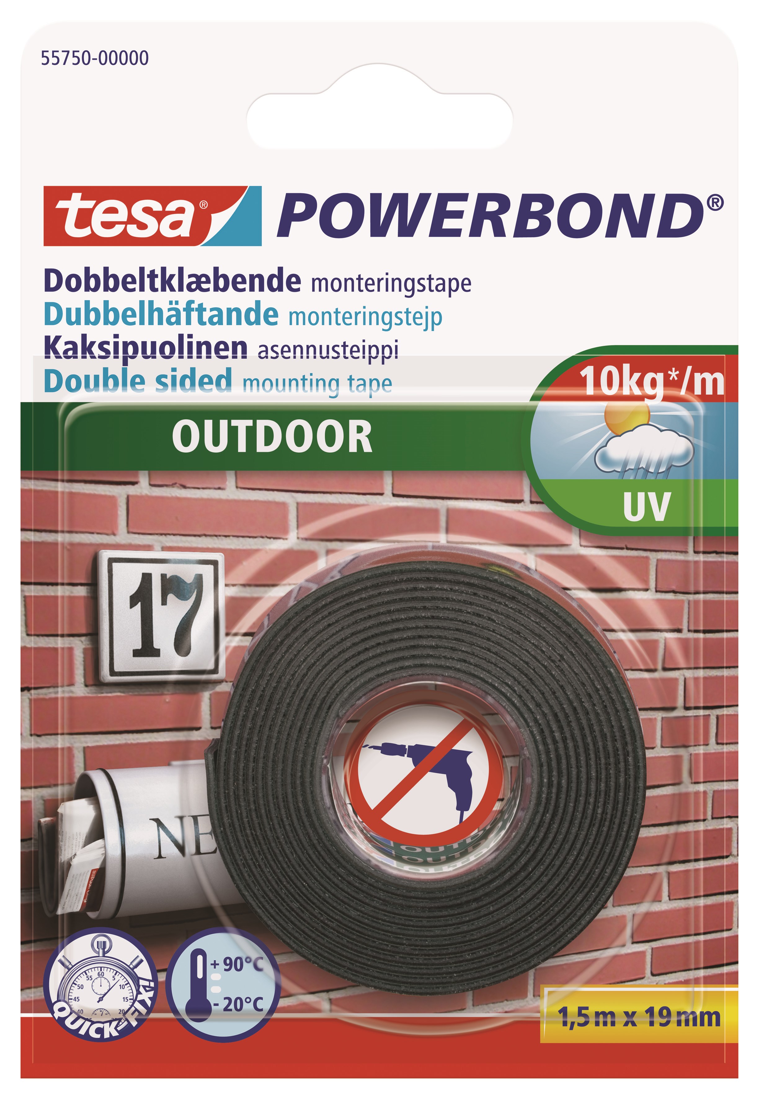 Tesa Powerbond Mounting Tape Outdoor 1.5m x 19mm - Klebeband Und Kleber 55750-00000-03