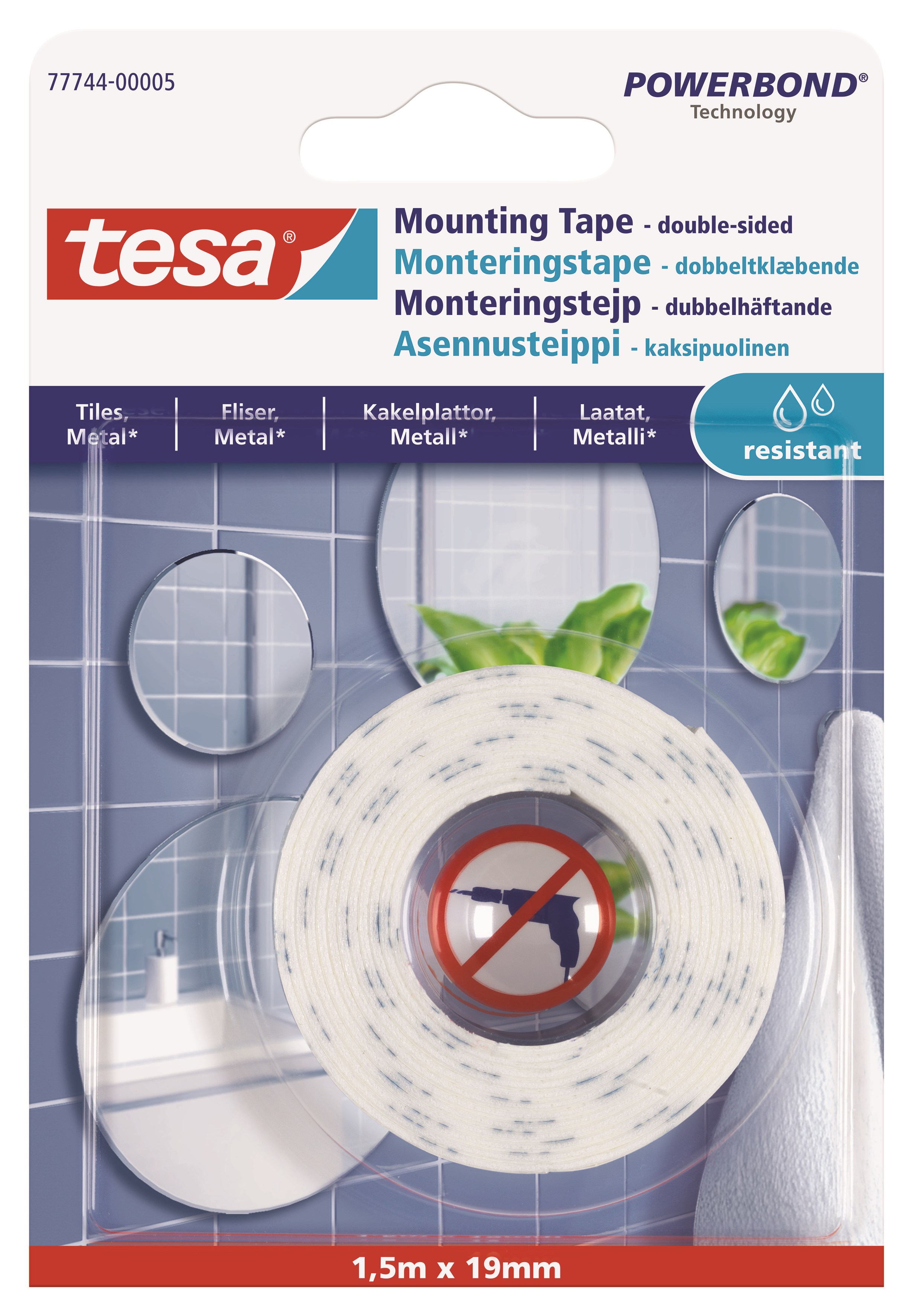 Tesa Powerbond Mounting Tape Water Resistant 1.5m x 19mm - Klebeband Und Kleber