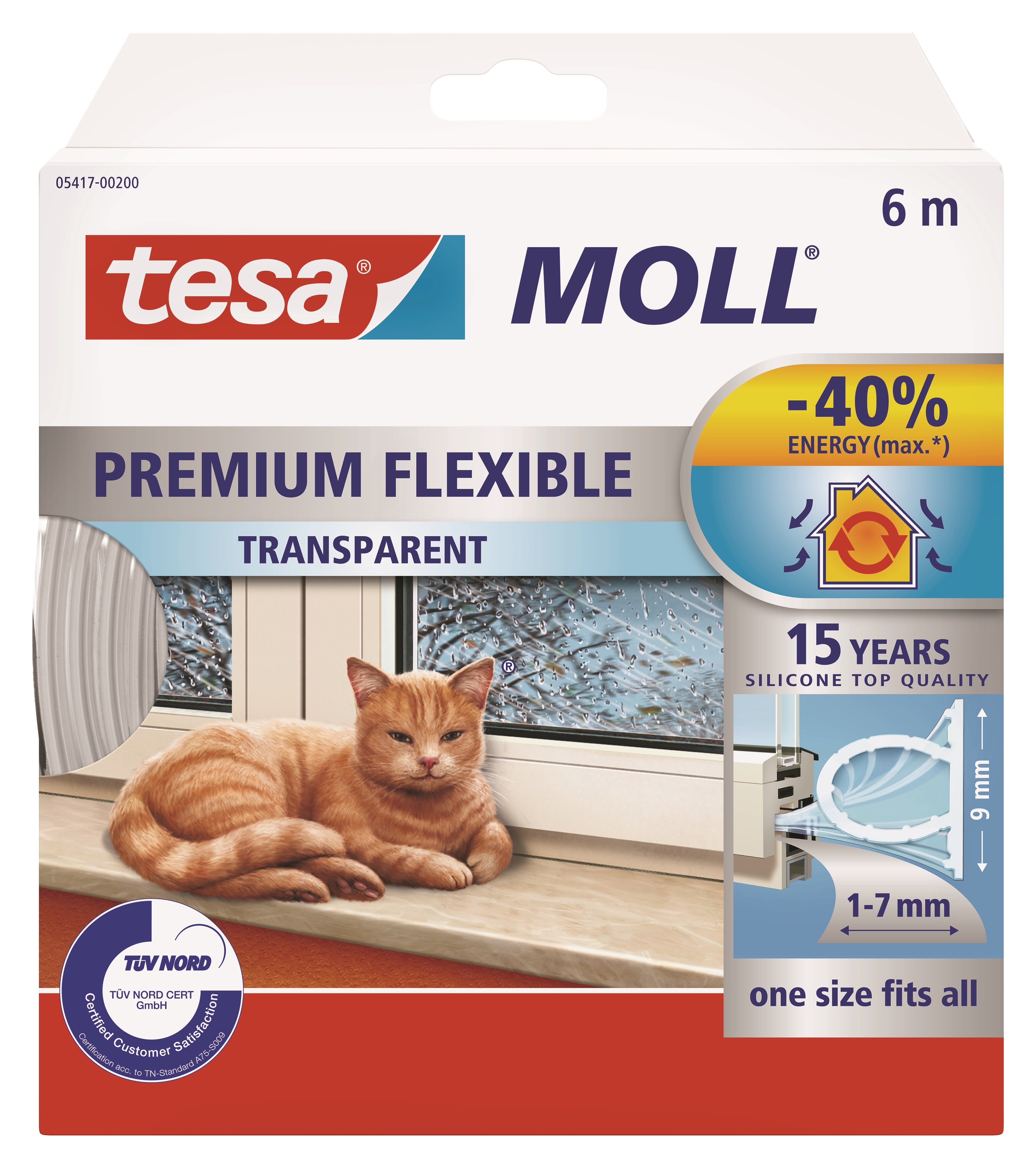 Tesa Moll Premium Flexible Silicone Sealing Tape 6m x 9mm x 7mm Transparent - Klebeband Und Kleber