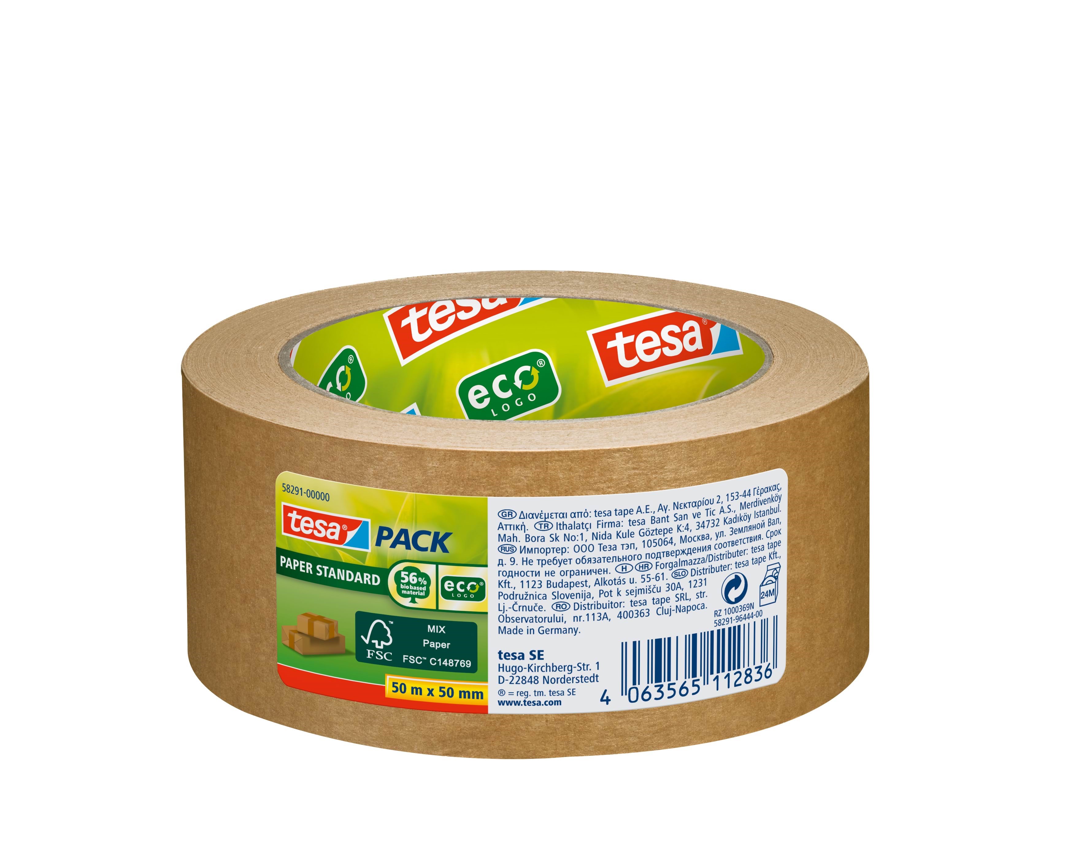 Tesa Pack Paper Standard Packaging Tape Ecologo 50m x 50mm Brown - Klebeband Und Kleber 58291-00000-01