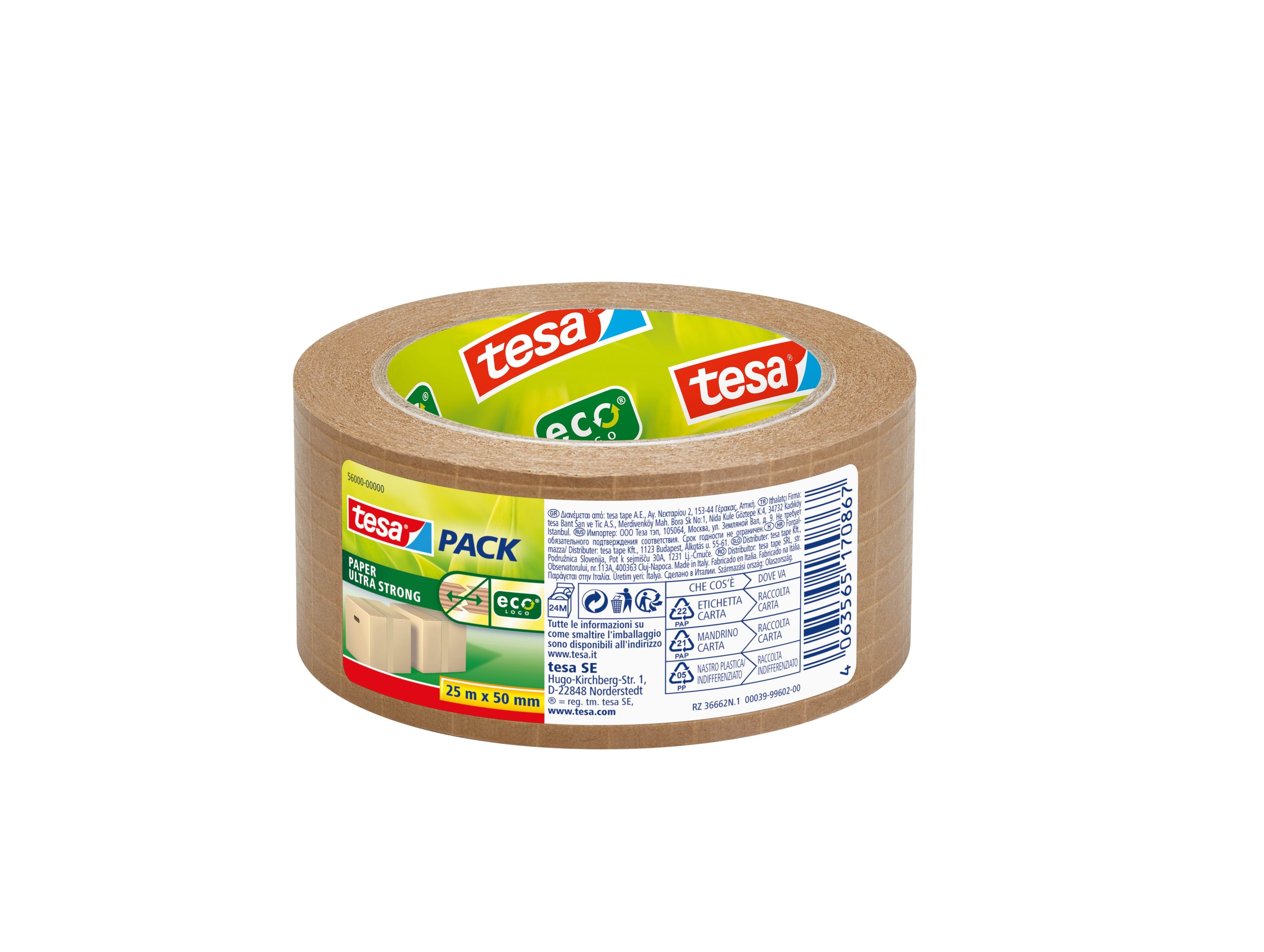 Tesa Pack Paper Ultra Strong Packaging Tape Ecologo 25m x 50mm Brown - Klebeband Und Kleber