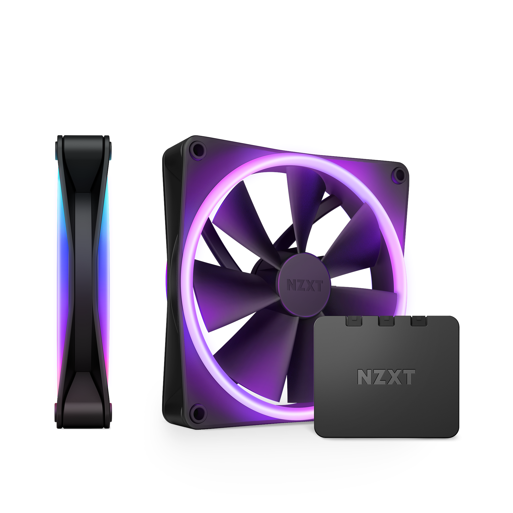 Nzxt F140 Rgb Duo 2-pack & Rgb Controller - Black - Gehäuselüfter - 140mm - Schwarz Mit Rgb Led - 36 Dba - Gehaeuseluefter Rf-d14df-b1