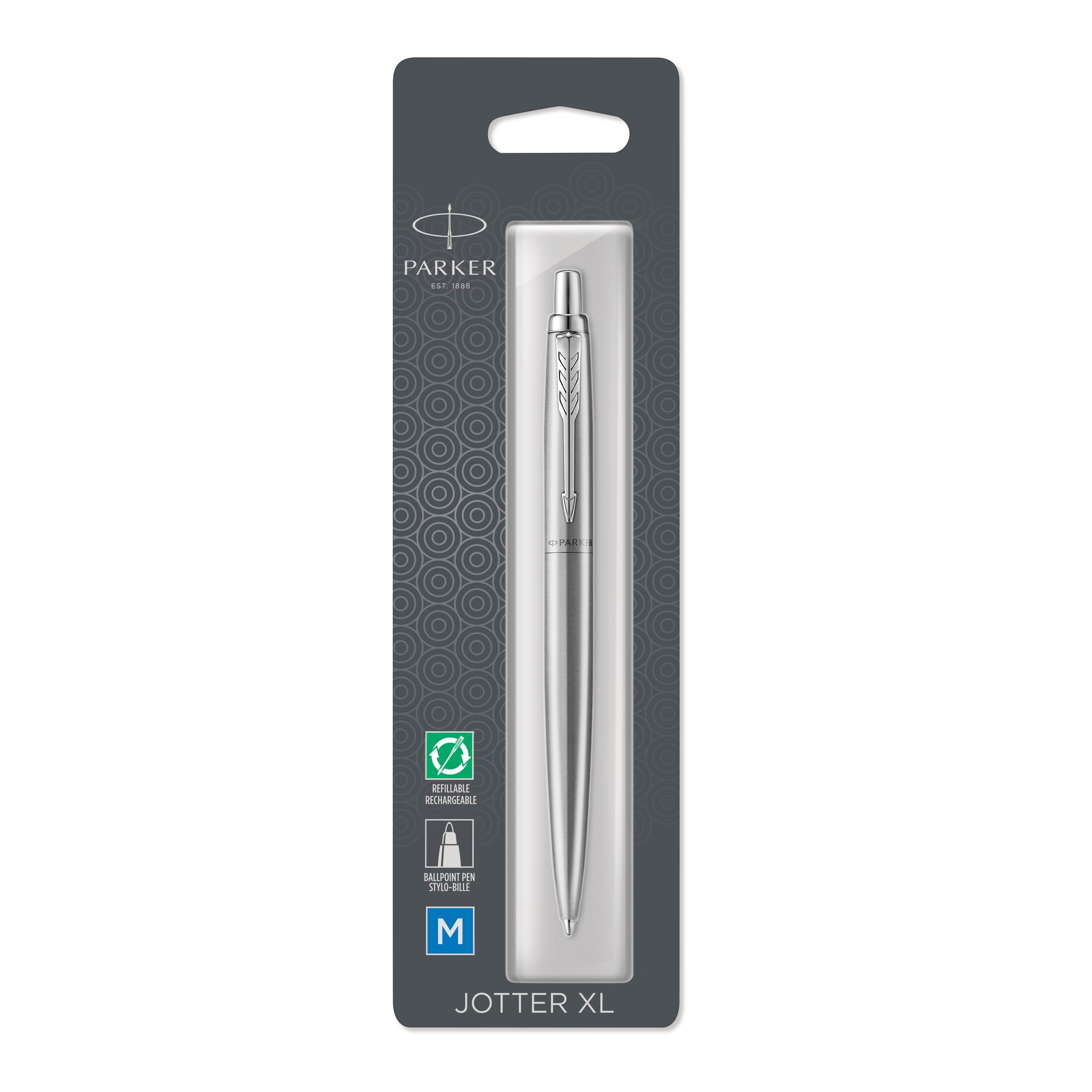 Parker Jotter XL Kugelschreiber | Monochrome Edelstahl | Mittlere Stiftspitze | Blaue Tinte - Utensilien Zum Schreiben Und Zeichnen