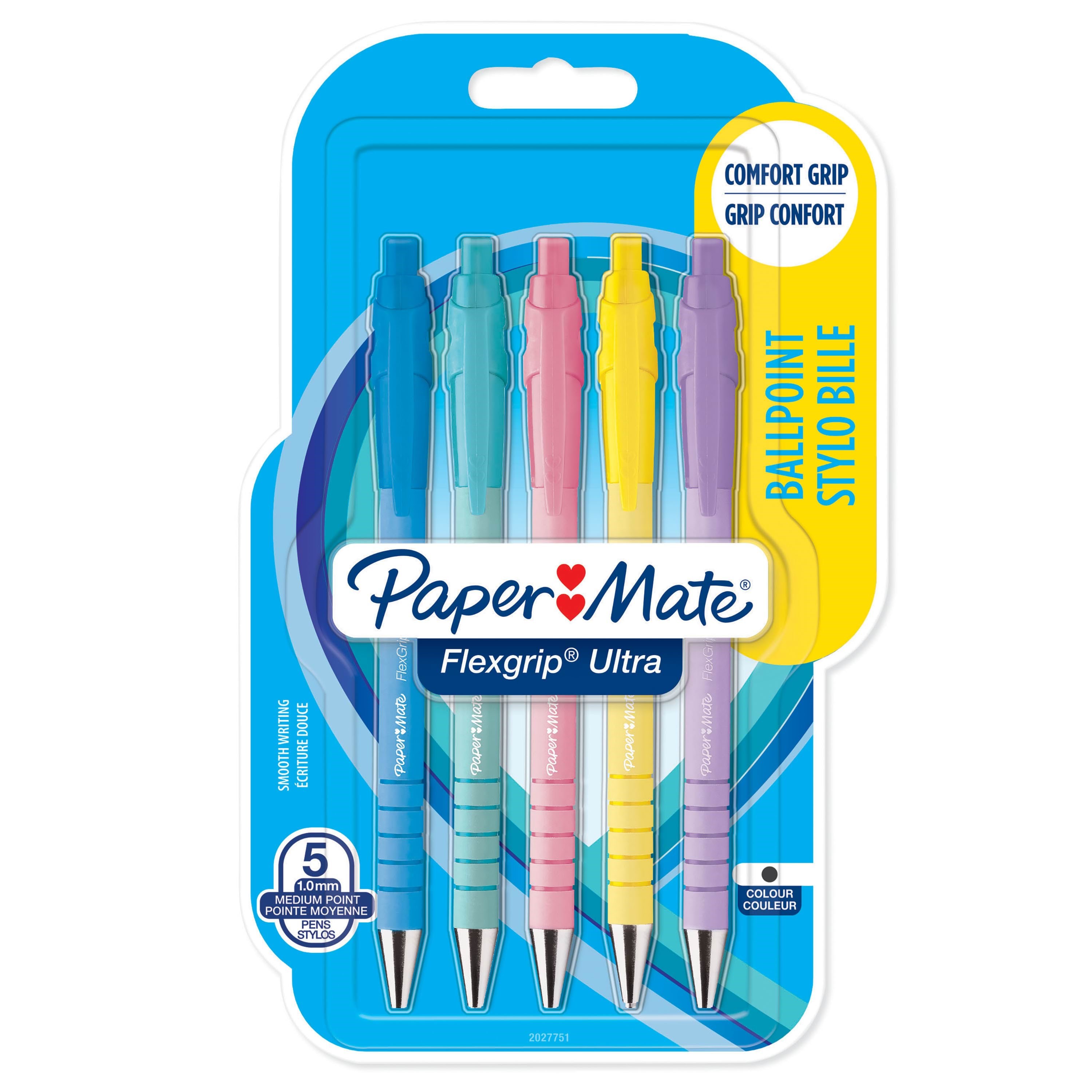 Paper Mate Flexgrip Ultra-druckkugelschreiber | Mittlere Spitze (1,0mm) | Schwarze Tinte | Pastellfarben | 5 Stück - Utensilien Zum Schreiben Und 