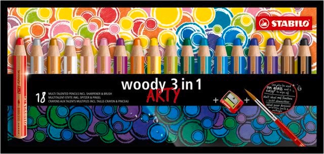 Stabilo Woody Arty 3 in 1 Cardboard Wallet of 18 Pens Incl. a Sharpener - Hobby Zubehoer