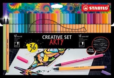 Stabilo Pen 68/88 Arty Cardboard Box of 36 Pens in 18 Colors - Hobby Zubehoer