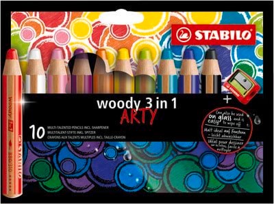Stabilo Woody Arty 3 in 1 Cardboard Wallet of 10 Pens Incl. a Sharpener - Hobby Zubehoer 208542