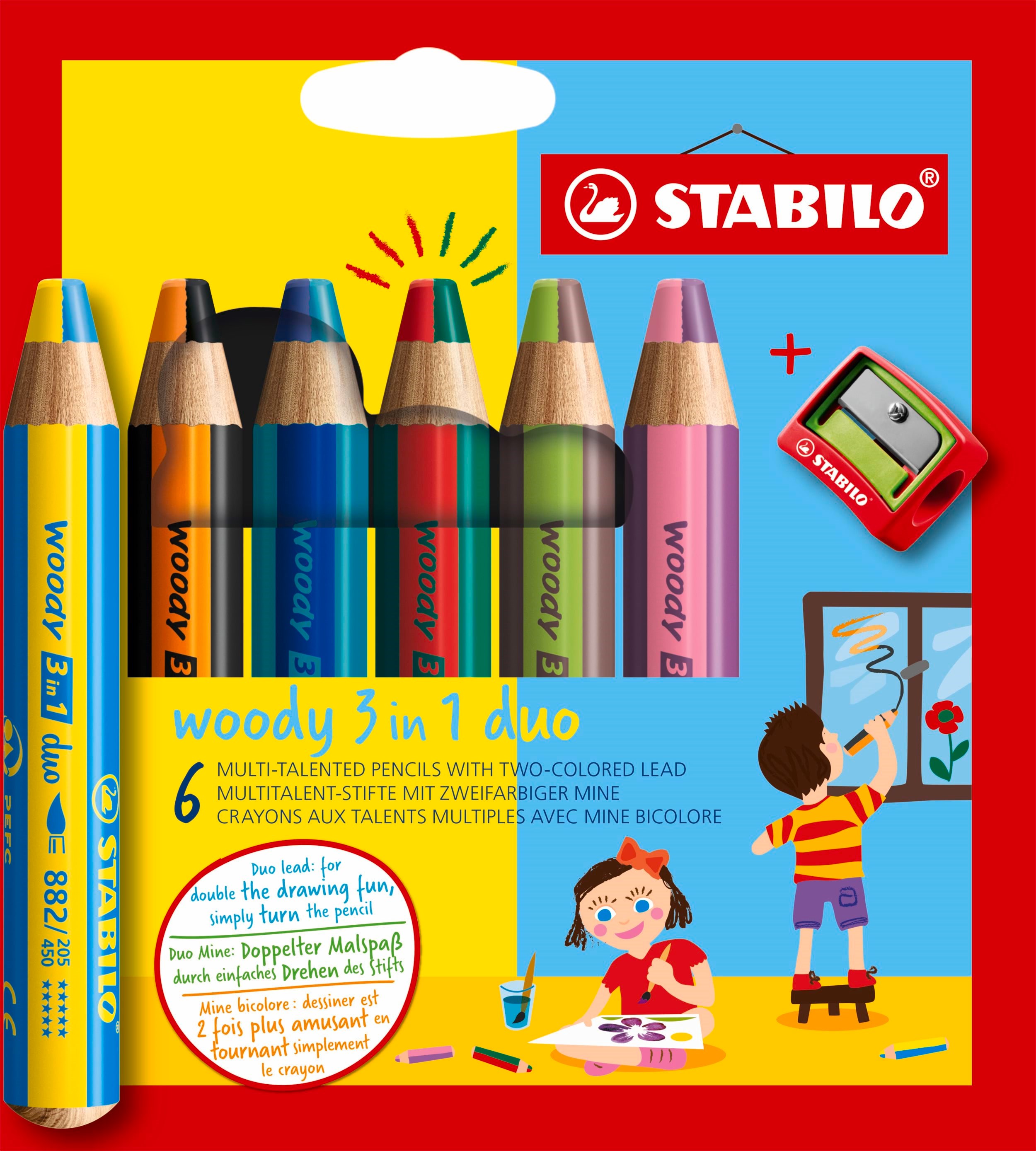 Stabilo Woody Arty 3 in 1 Cardboard Wallet of 6 Pens Incl. a Sharpener - Hobby Zubehoer