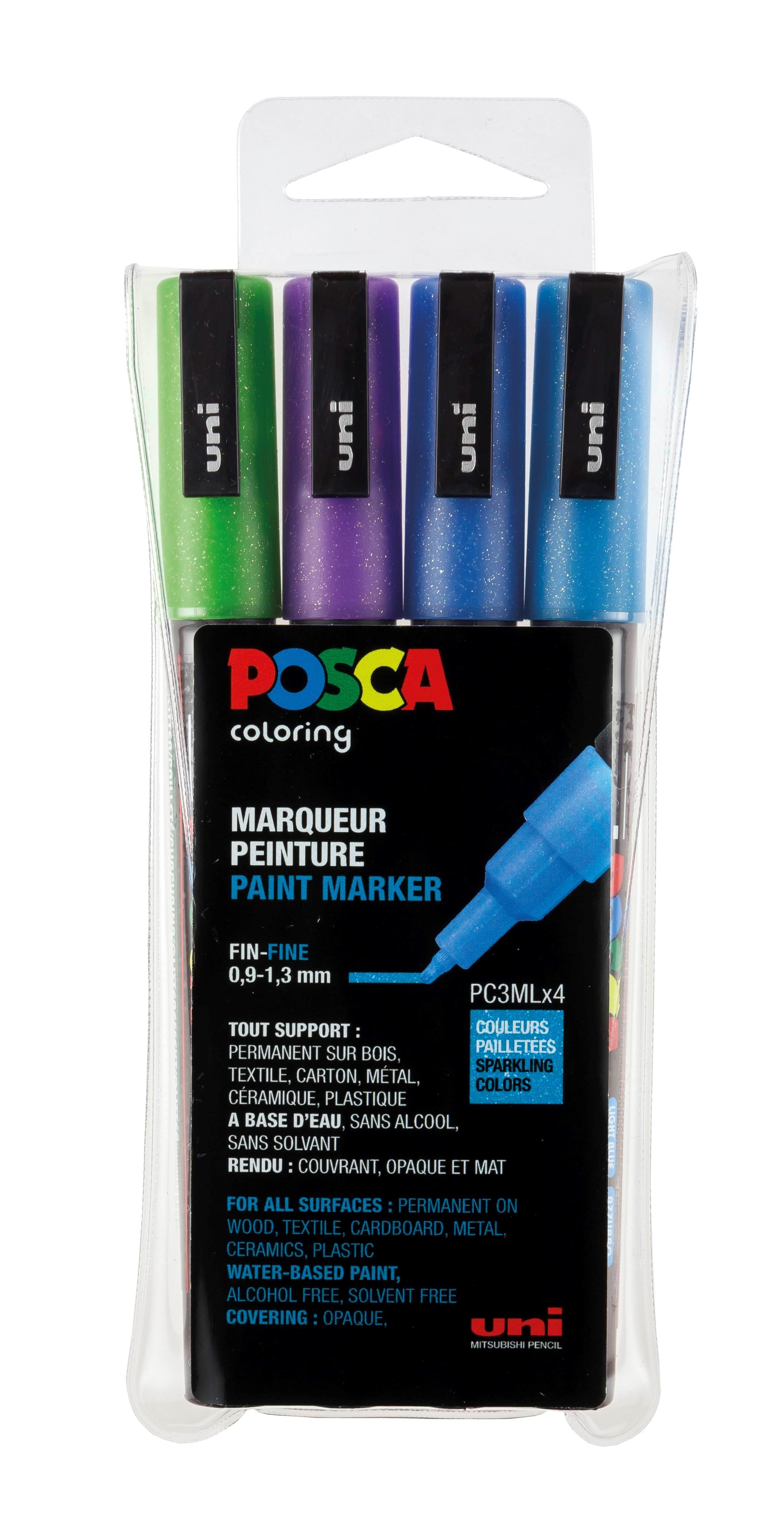 Posca Marker Sæt Pc-3m 4 Ass. Glitter Colors Cool - Utensilien Zum Schreiben Und Zeichnen 401640