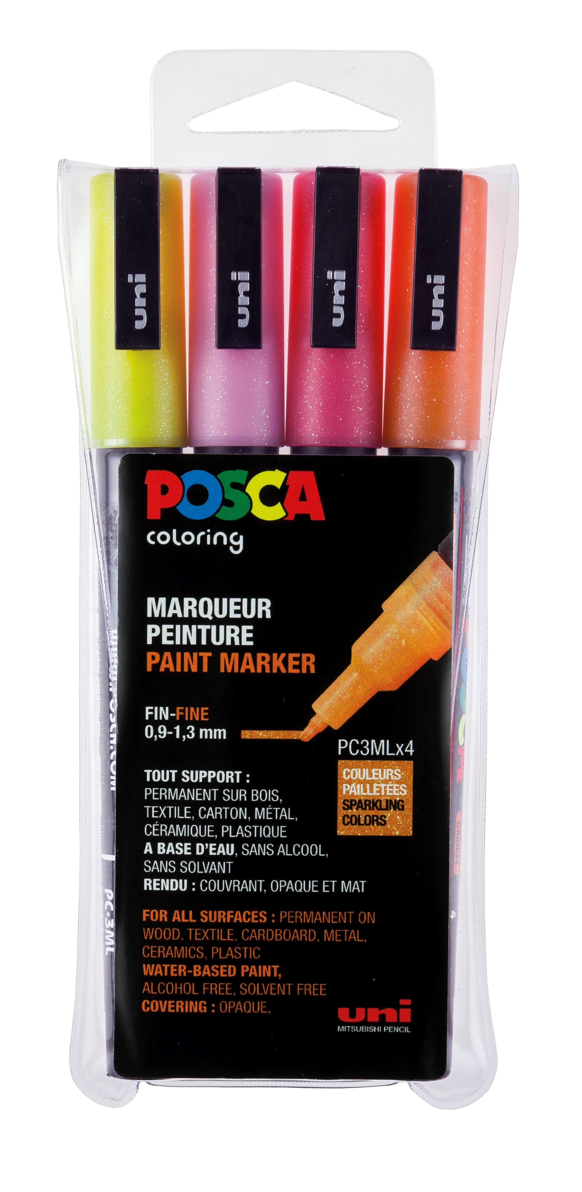 Posca Marker Sæt Pc-3m 4 Ass. Glitter Colors Warm - Hobby Zubehoer