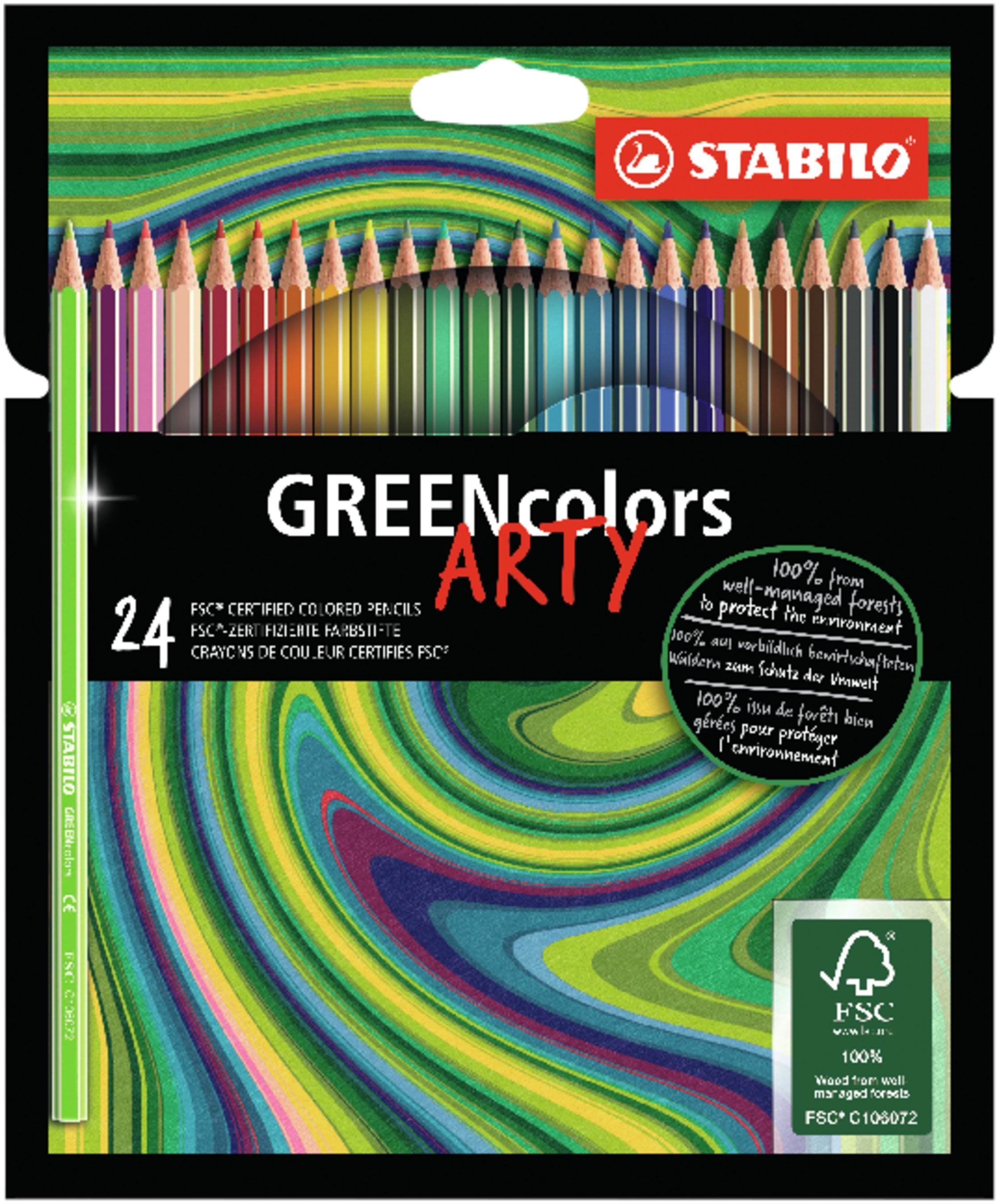 Stabilo Arty Greencolors Fsc -Certified Colored Pencil Cardboard Wallet of 24 Pens - Hobby Zubehoer 208706
