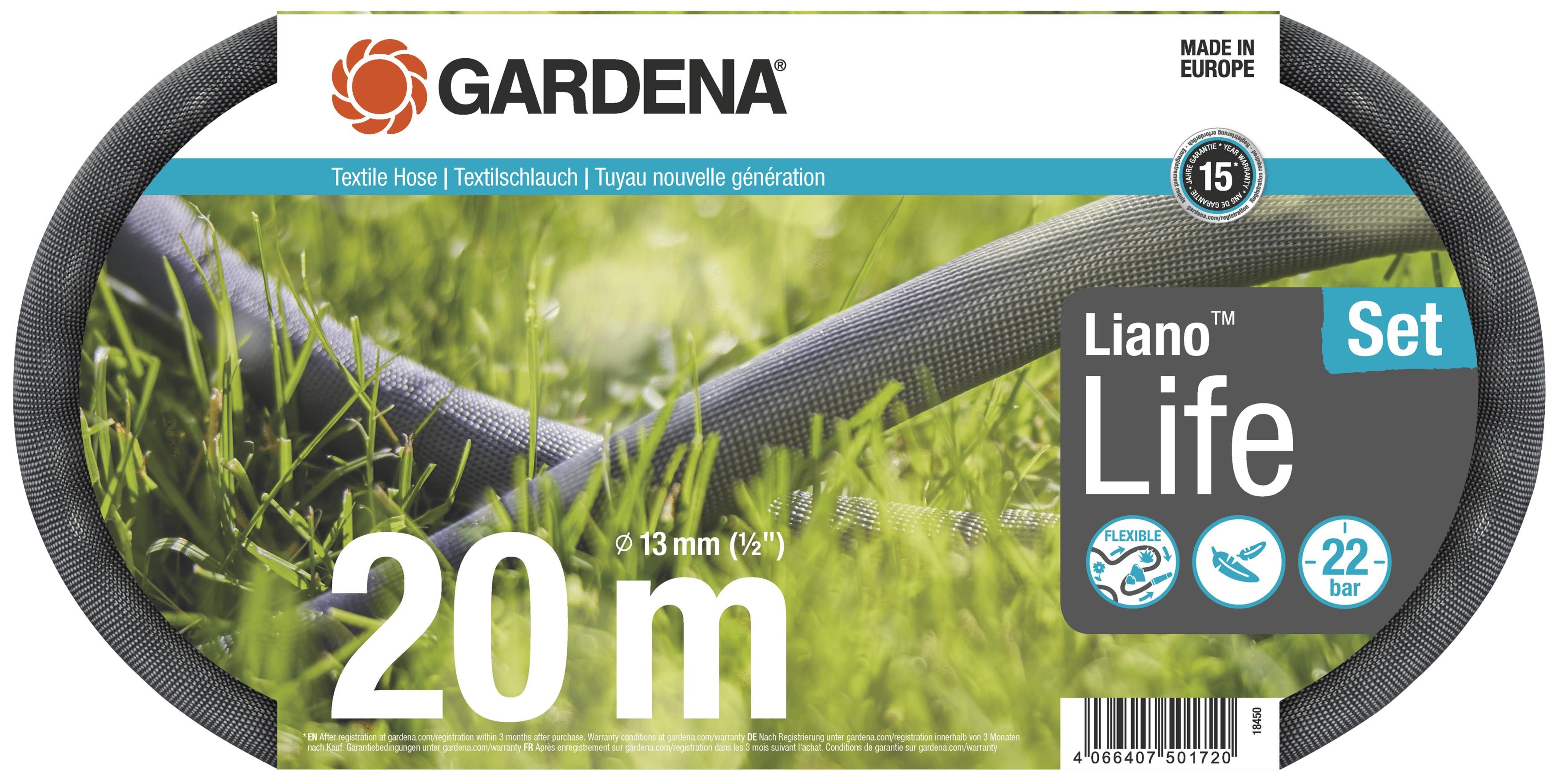 Gardena Textilschlauch Liano Life 20 m Set - Gartenbewaesserung 18450-20