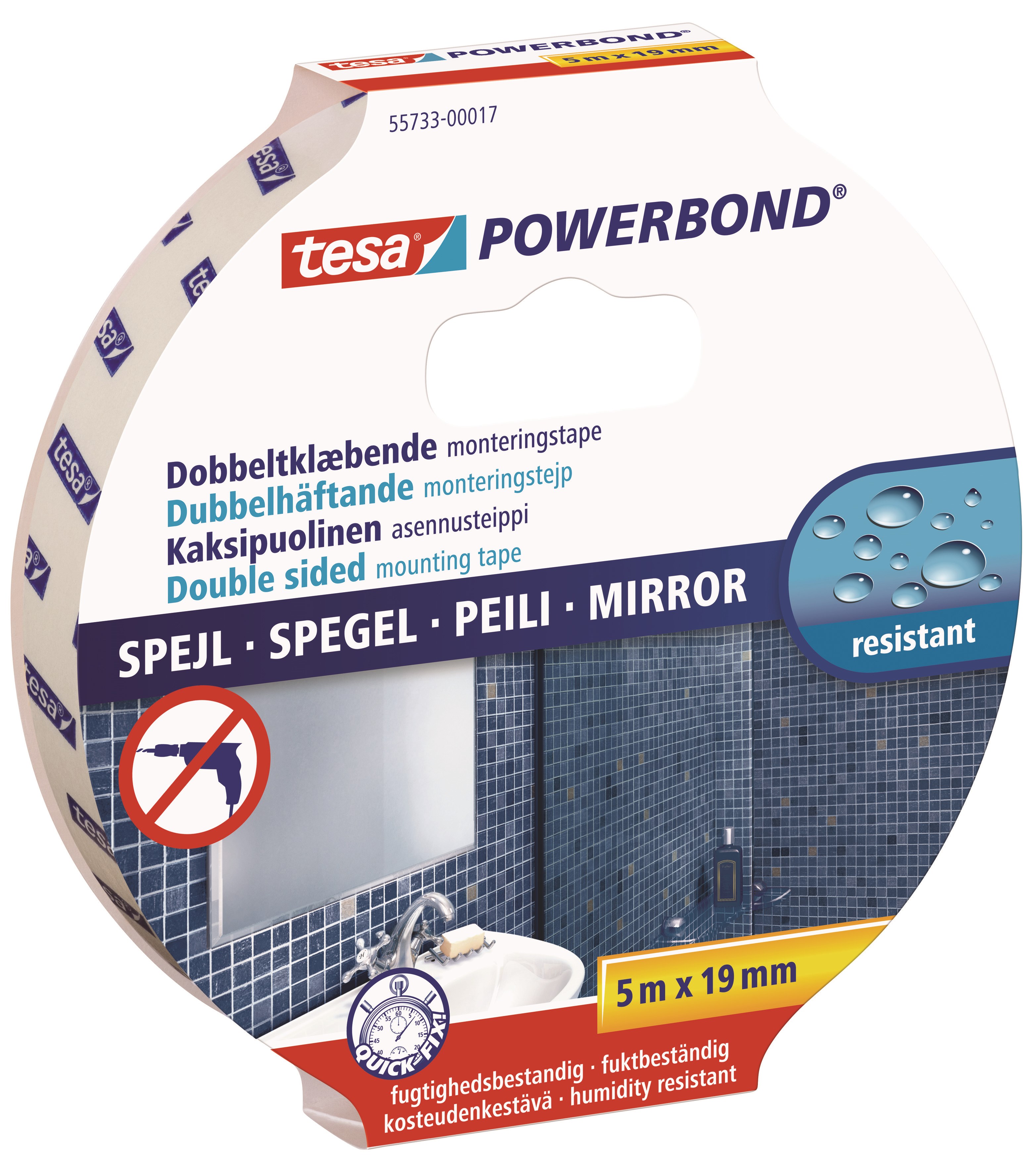 Tesa Powerbond Mounting Tape Mirror 5m x 19mm - Klebeband Und Kleber