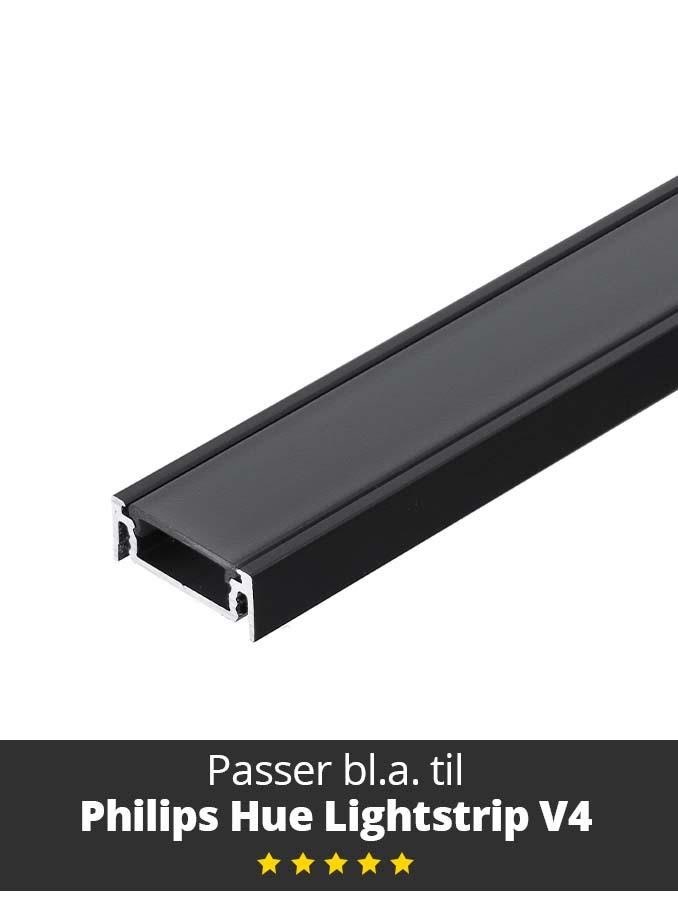 Light Solutions Aluminiumsprofil - Model S Til Philips Hue og Wiz - Sort - Smart Home