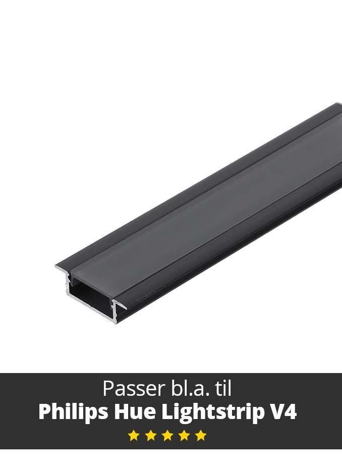 Light Solutions Aluminiumsprofil - Model G Til Philips Hue og Wiz - Sort - Smart Home 5714255008128