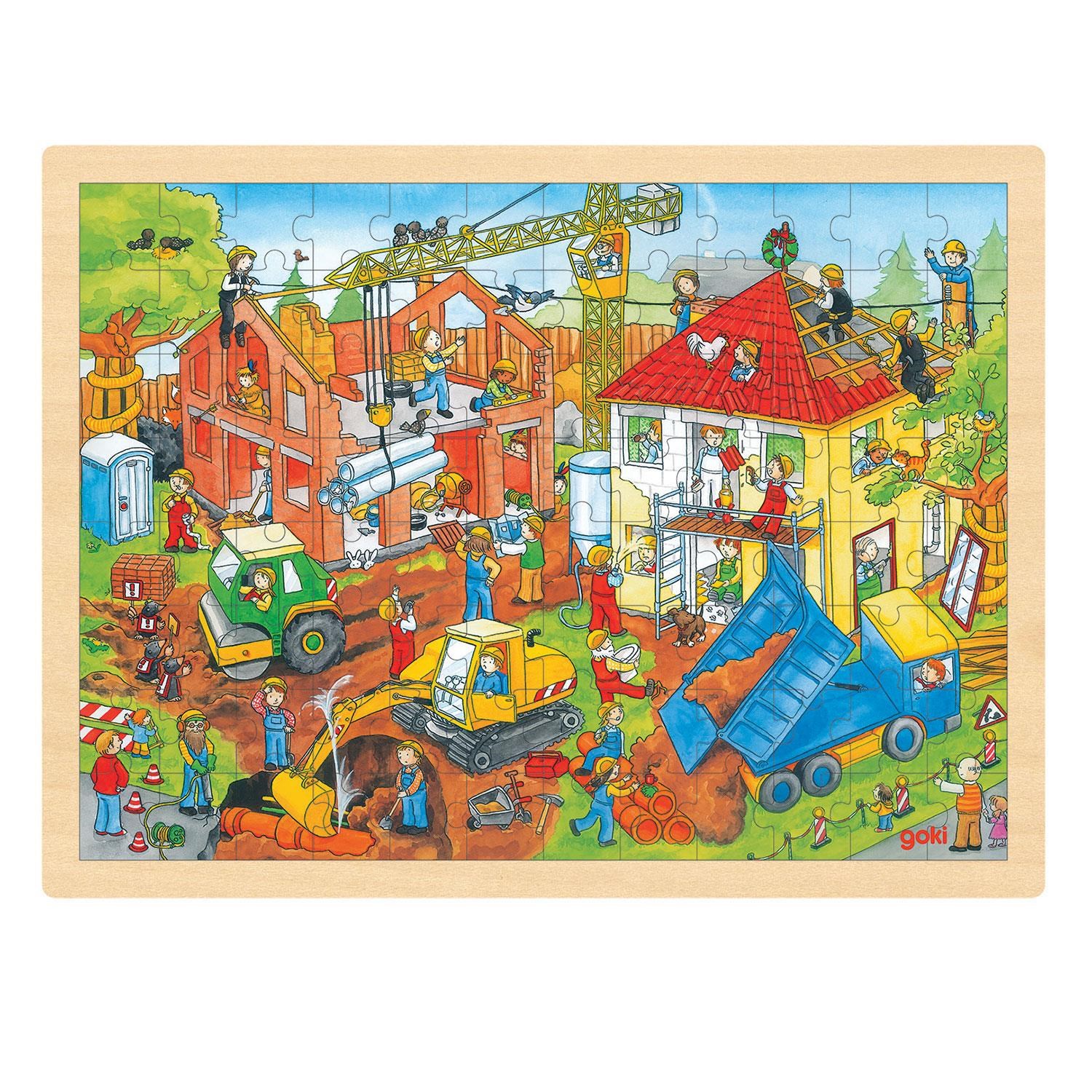 Goki Wooden Jigsaw Puzzle - Construction Site 96p Holz