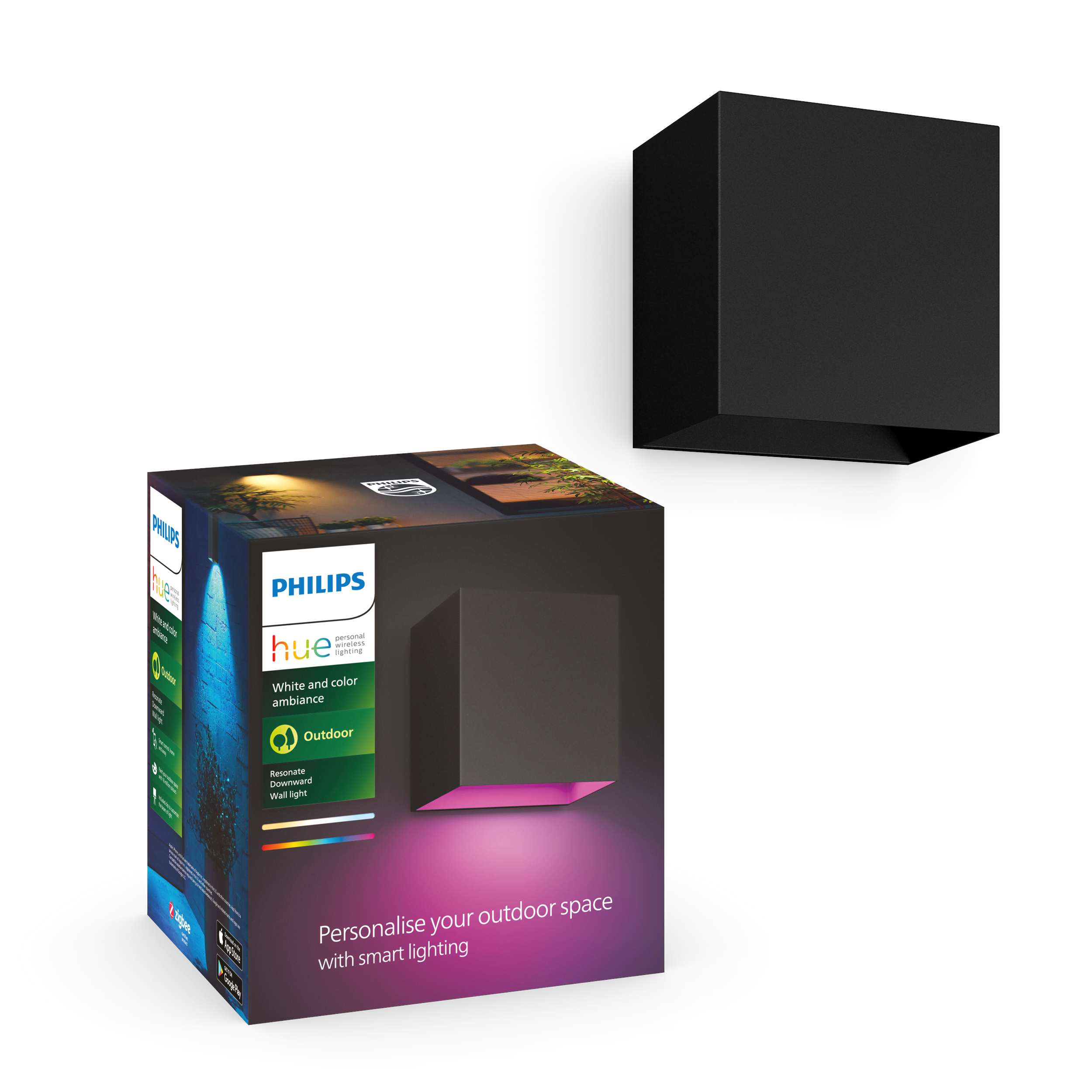 Philips Hue Resonate Downward Outdoor Wall Light (Black) — White & Color Ambiance - Smart Home