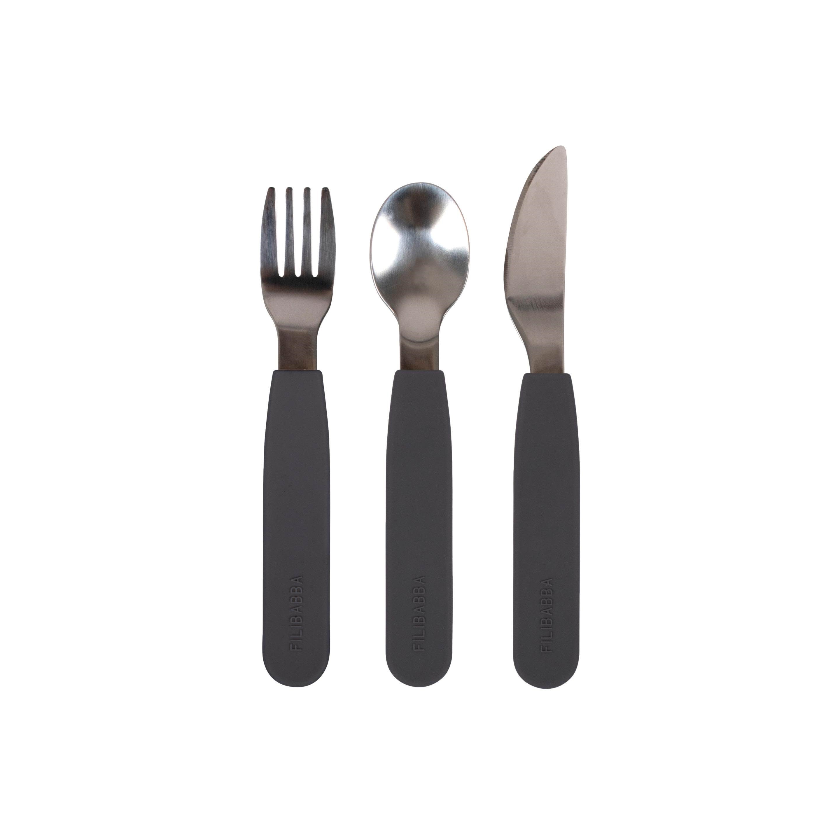 Filibabba Silicone Cutlery Set - Stone Grey - Babypflege Fi-02290
