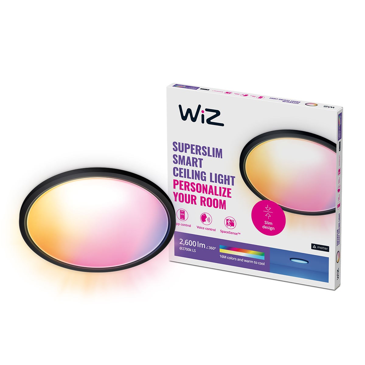 Wiz Super Slim Deckenlampe - Rgb - Schwarz - Smart Home 929003301001