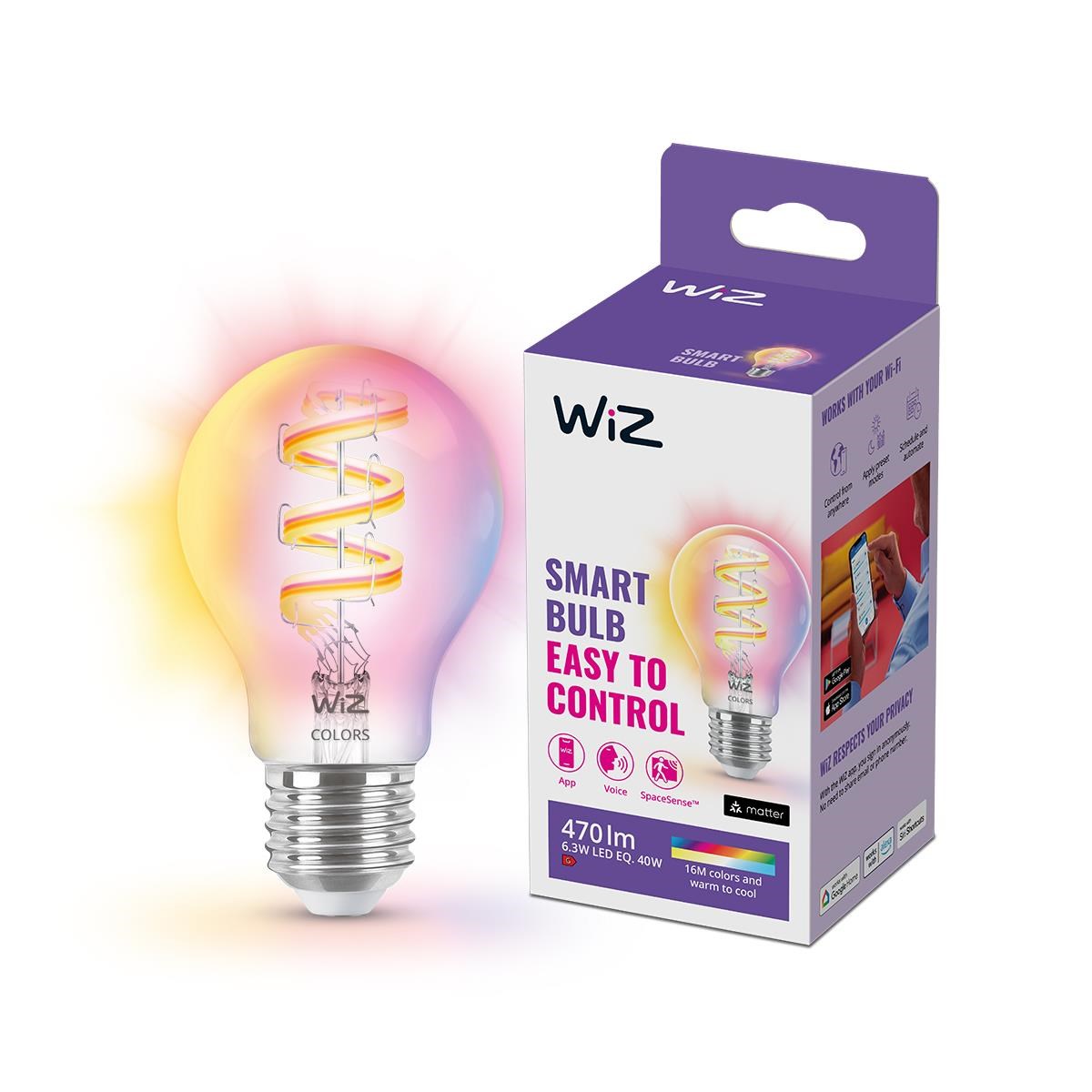 Wiz Color A60 E27 Smart Filament Bulb - Rgb/16 Million Colors + Dimmable White Led - Smart Home