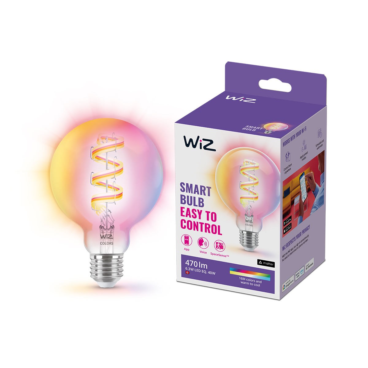 Wiz Color G95 E27 Smart Filament Globe Bulb - Rgb/16 Million Colors + Dimmable White Led - Smart Home 929003267201