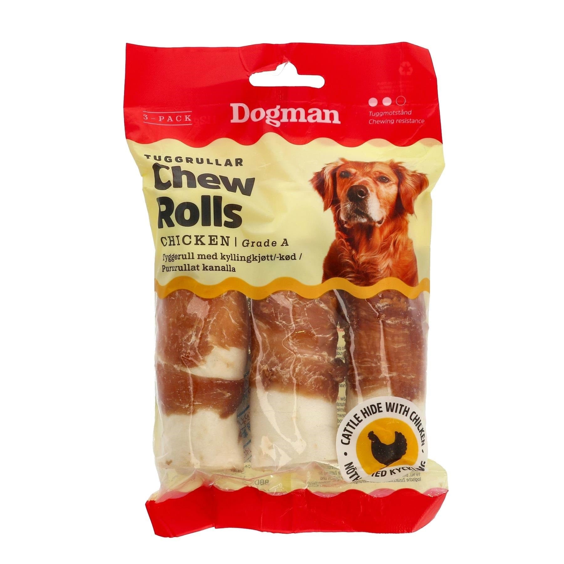 Dogman Chew Rolls Chicken Dog Treats 10cm 112g (3-pack) - Hunde 310223