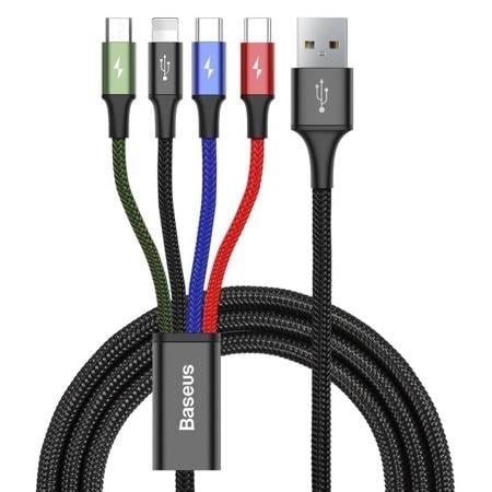 Baseus Fast Usb Cable 4in1 2xusb-c / Lightning / Micro 3.5A 1.2m - Black - Usb Kabel Schwarz Ca1t4-b01