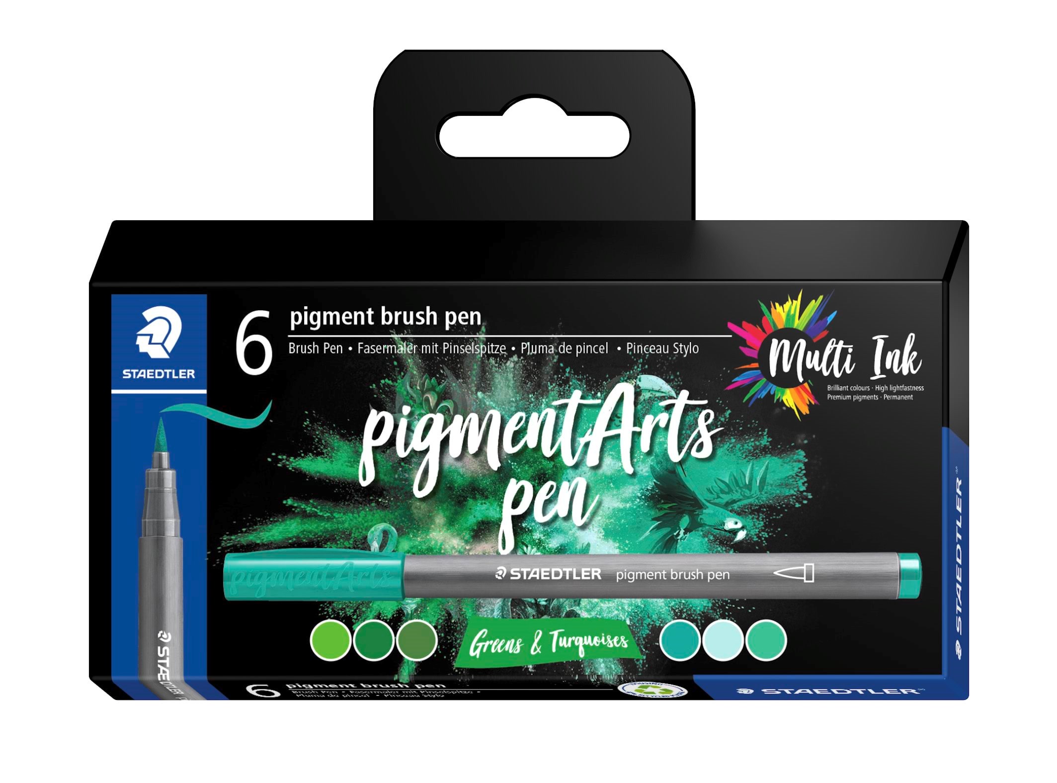 Staedtler Pigment Brush 371 "Greens & Turquoises" 6 Pcs. Cardboard Box - Utensilien Zum Schreiben Und Zeichnen