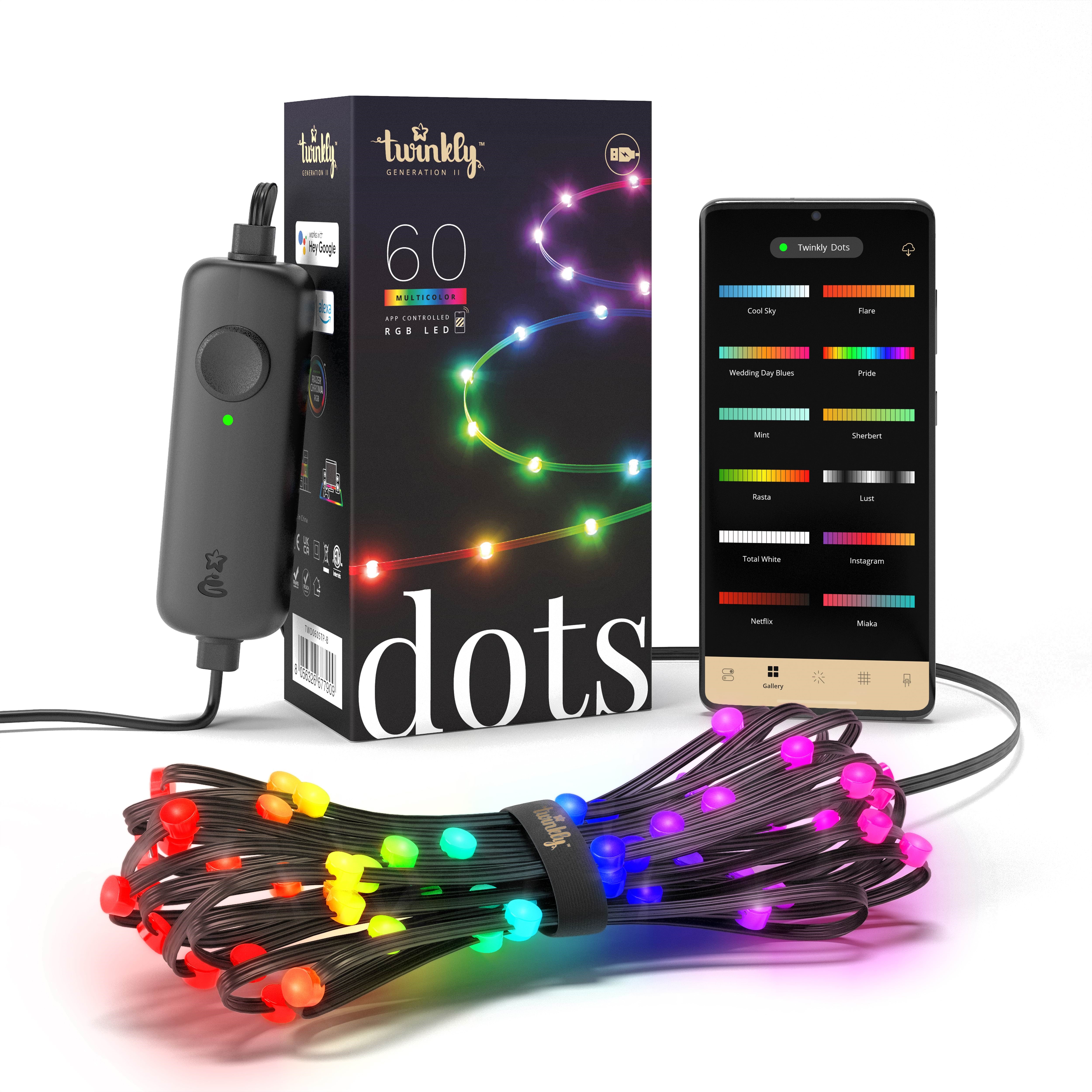 Twinkly Dots - 60 App-controlled Rgb Leds. 3 Meters. Black Wire. Usb-powered. - Smart Home Twd060stp-b