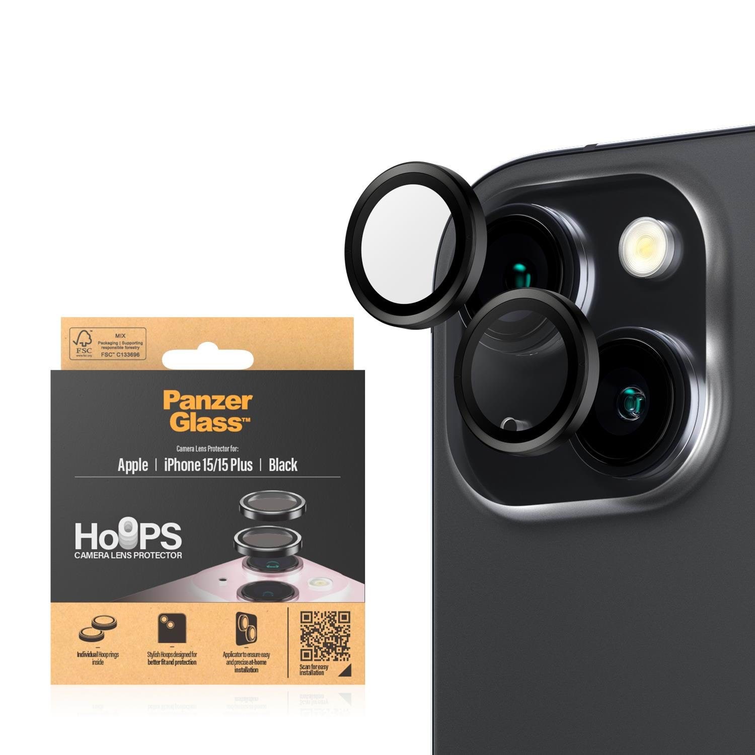Panzerglass Hoops Camera Lens Protector Iphone 15 | 15 Plus | Black - Handys Schutzfolie Panzer1138