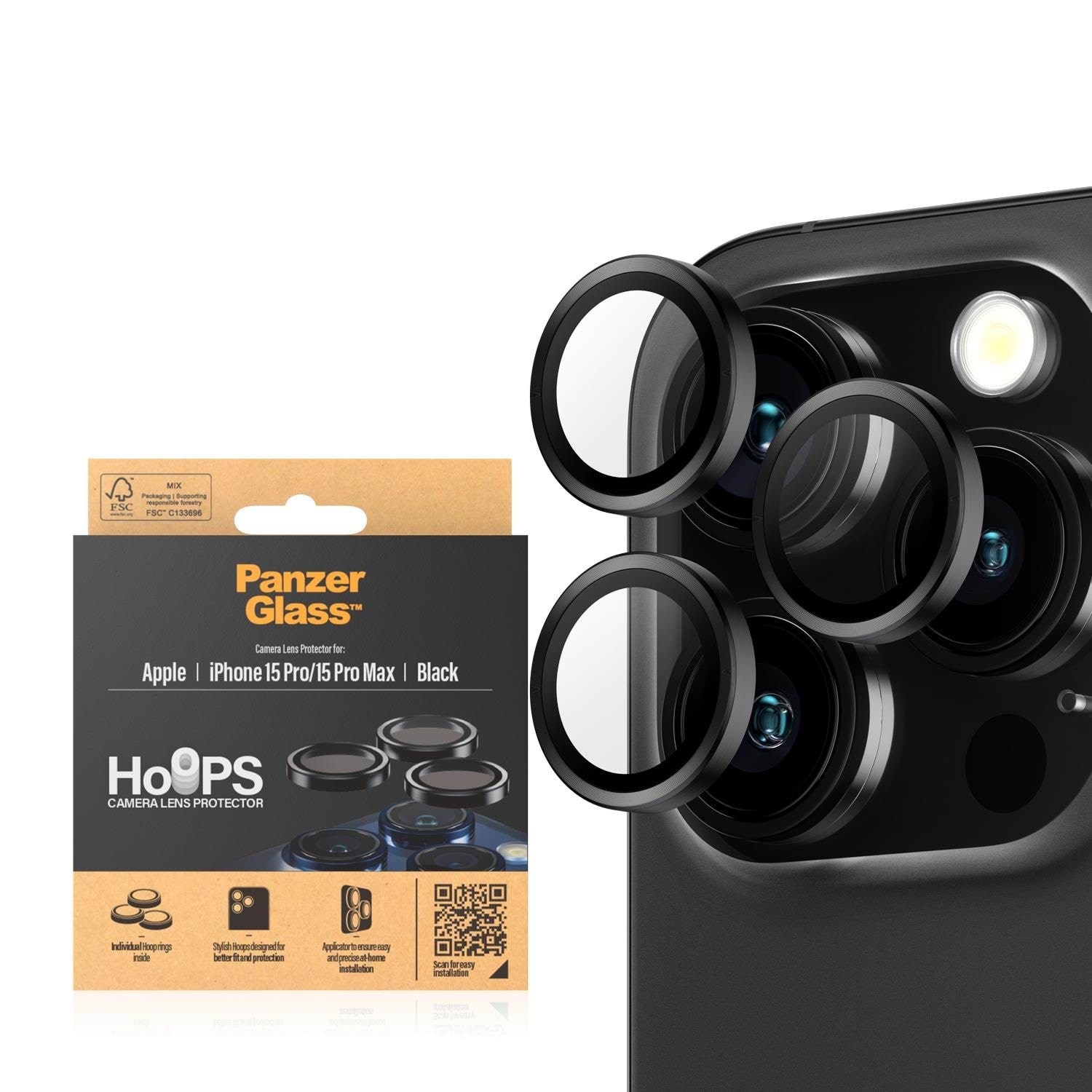 Panzerglass Hoops Camera Lens Protector Iphone 15 Pro | 15 Pro Max | Black Metal - Handys Schutzfolie Panzer1139