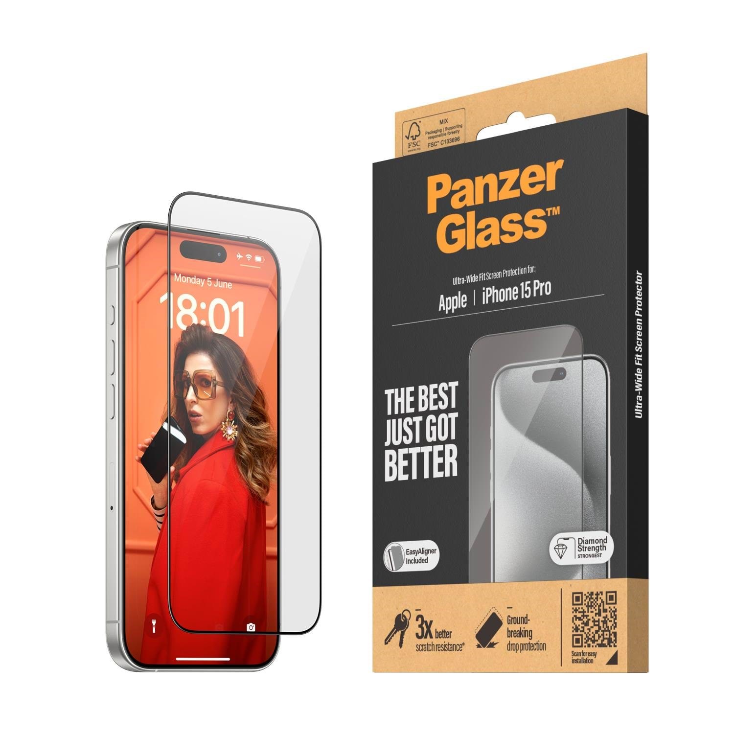 Panzerglass Screen Protector Iphone 15 Pro | Ultra-wide Fit w. Easyaligner - Handys Schutzfolie