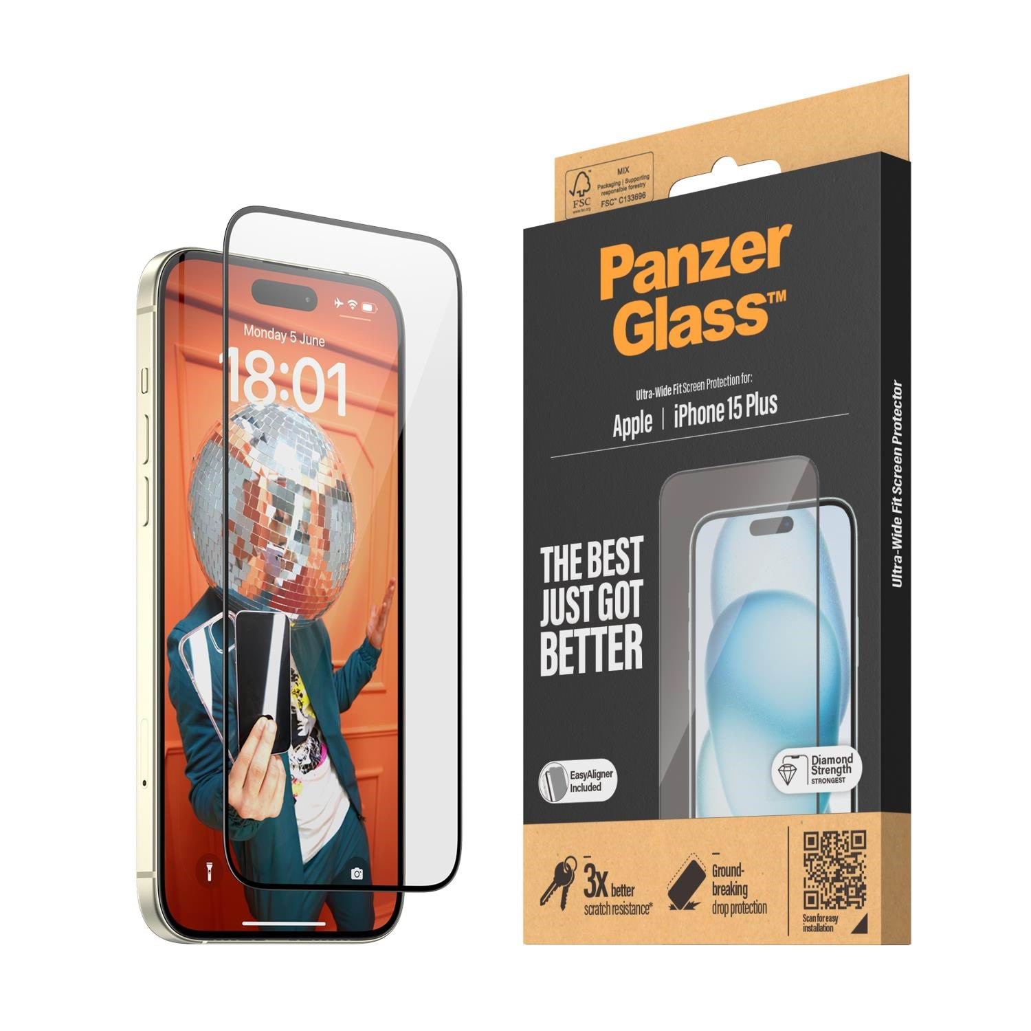 Panzerglass Screen Protector Iphone 15 Plus | Ultra-wide Fit w. Easyaligner - Handys Schutzfolie Panzer2811