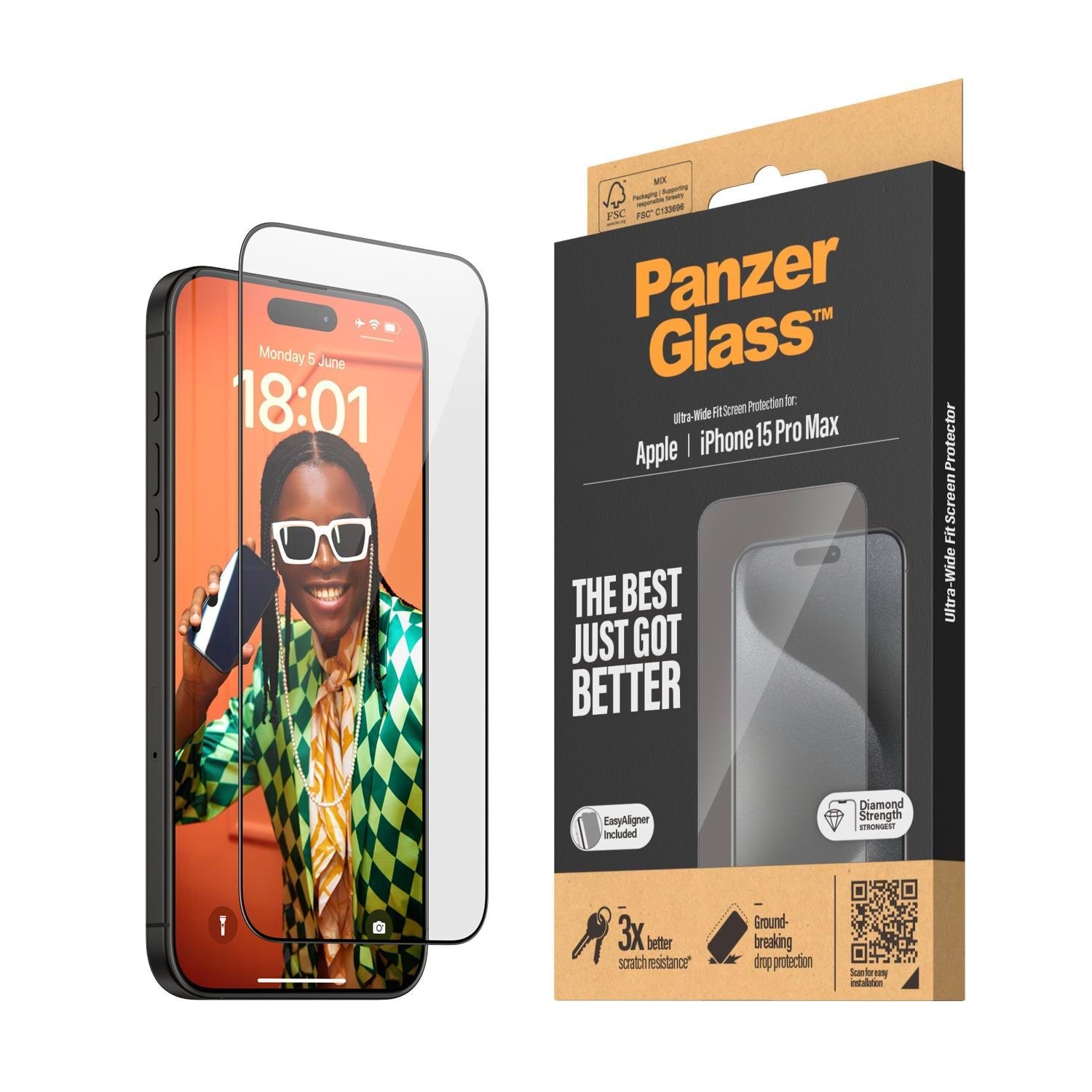 Panzerglass Screen Protector Iphone 15 Pro Max | Ultra-wide Fit w. Easyaligner - Handys Schutzfolie