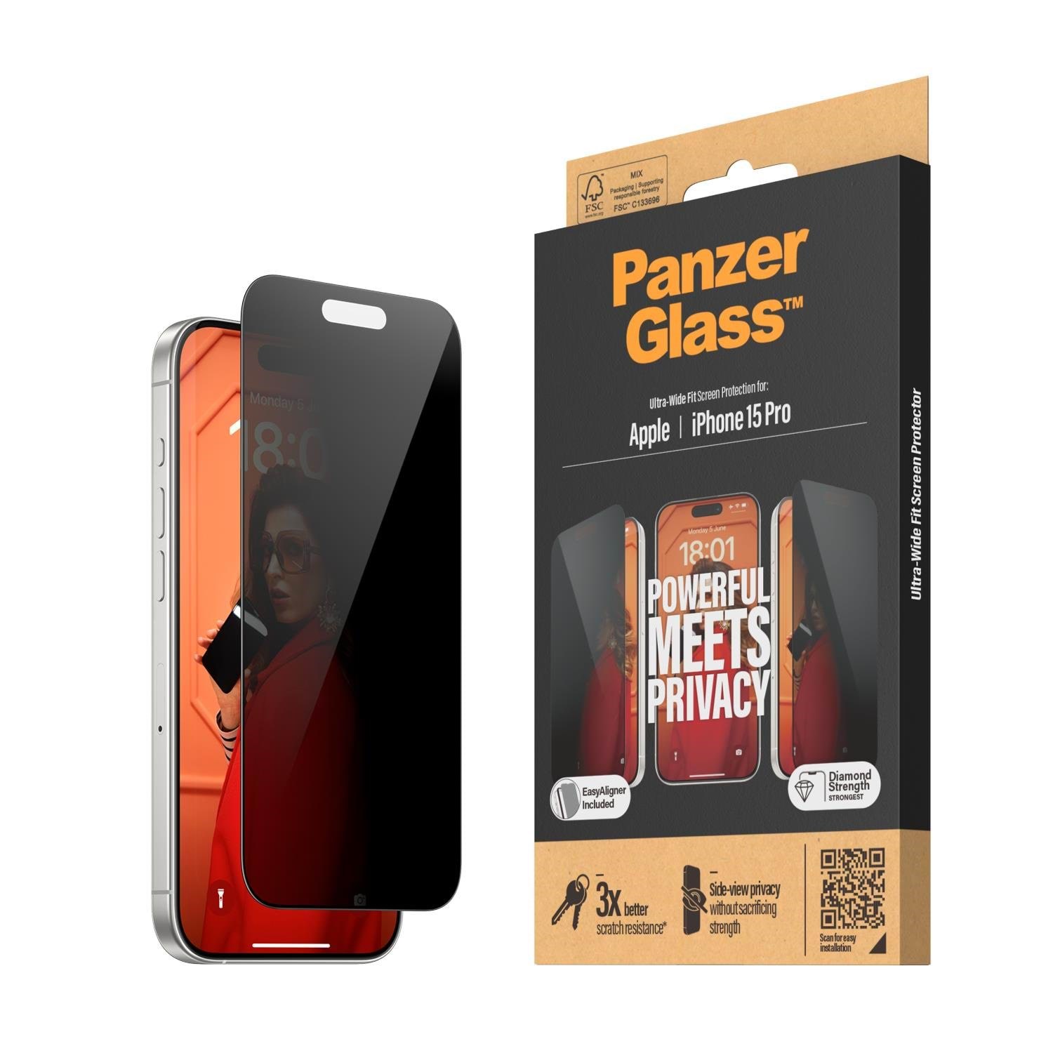 Panzerglass Privacy Screen Protector Iphone 15 Pro | Ultra-wide Fit w. Easyaligner - Handys Schutzfolie Panzerp2810