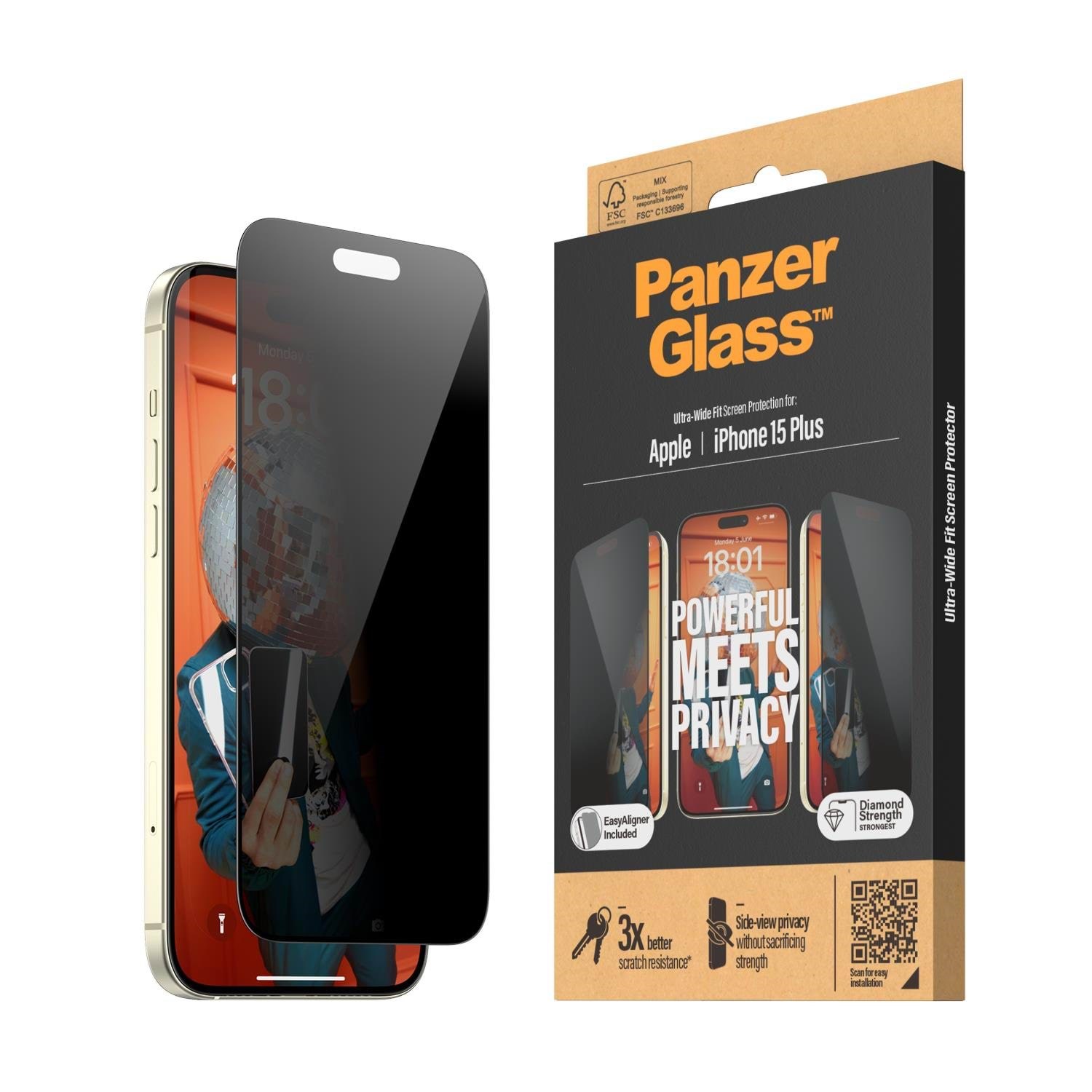 Panzerglass Privacy Screen Protector Iphone 15 Plus | Ultra-wide Fit w. Easyaligner - Handys Schutzfolie