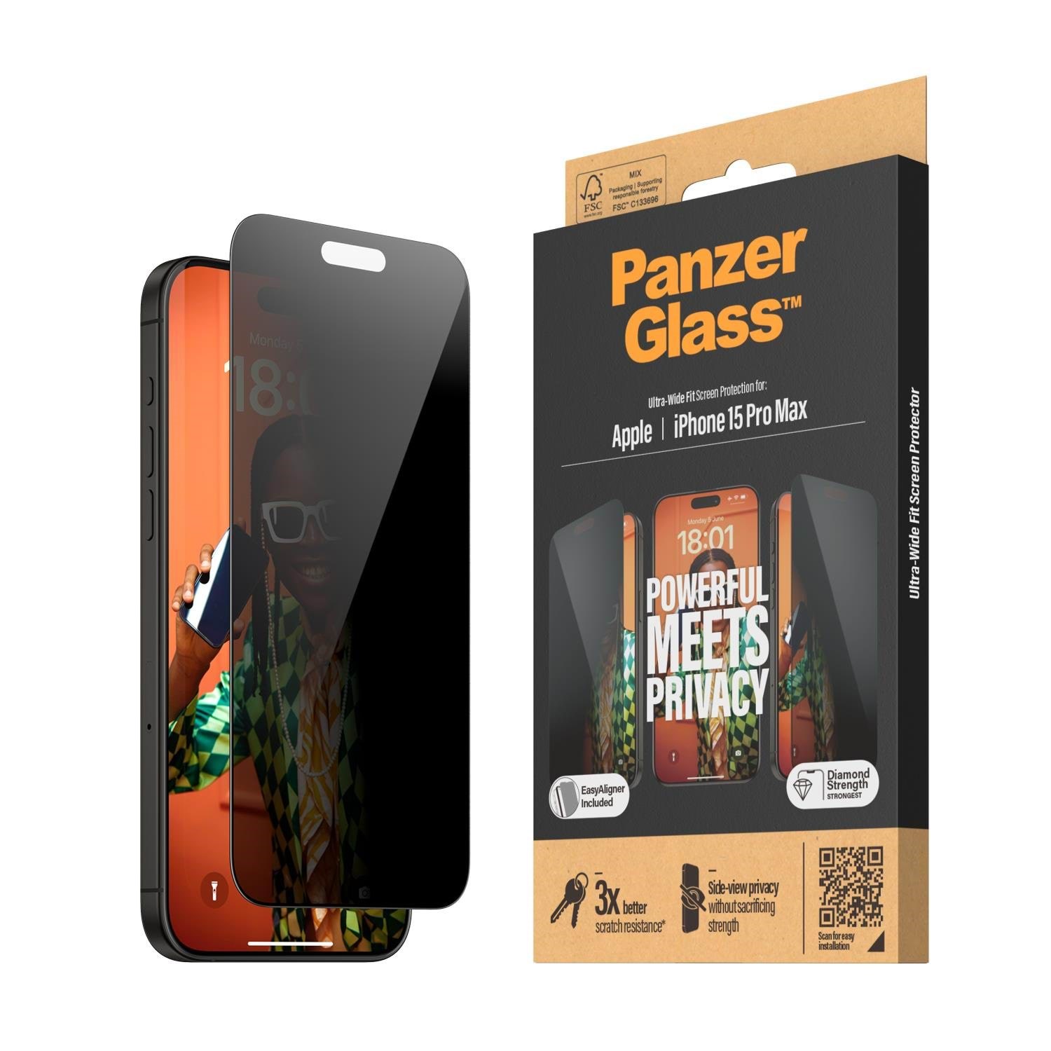 Panzerglass Privacy Screen Protector Iphone 15 Pro Max | Ultra-wide Fit w. Easyaligner - Handys Schutzfolie Panzerp2812