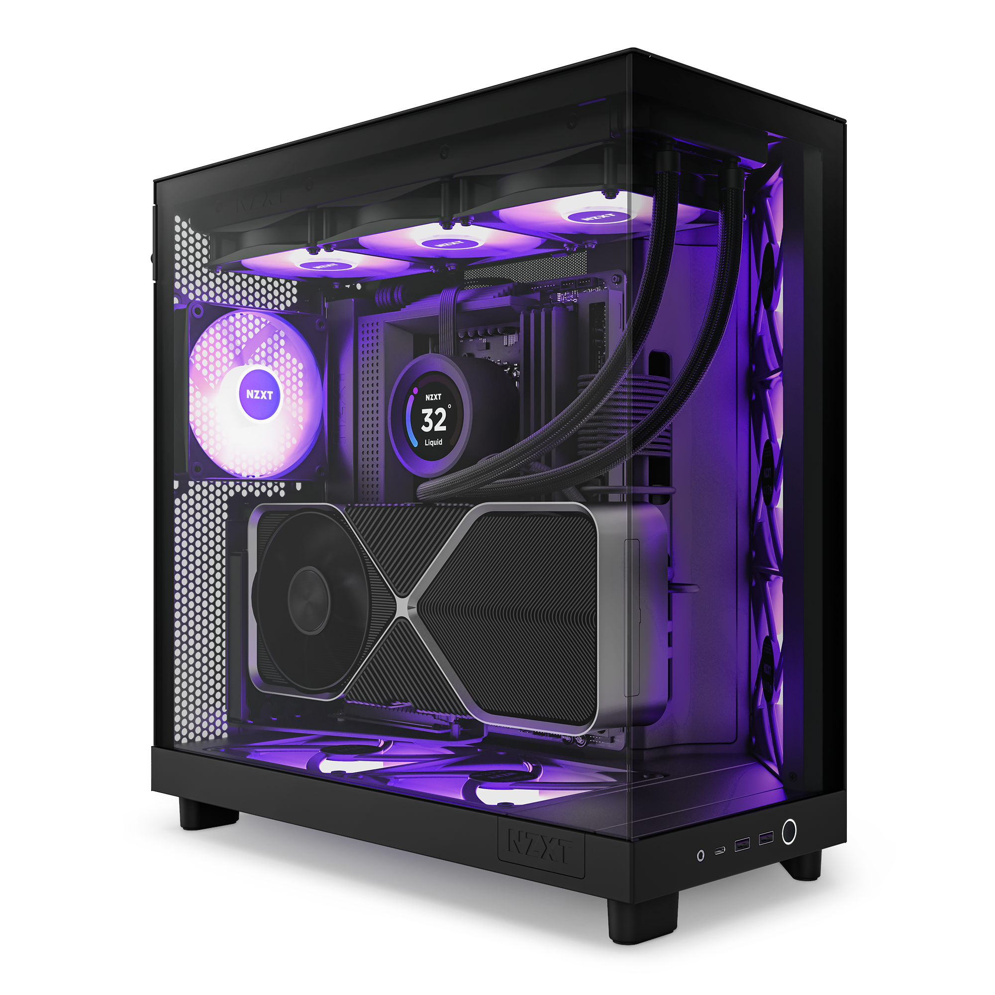 Nzxt H6 Flow Compact Dual Chamber With Rgb - Matte Black - Gehäuse - Miditower - Schwarz - Gehaeuse Cc-h61fb-r1