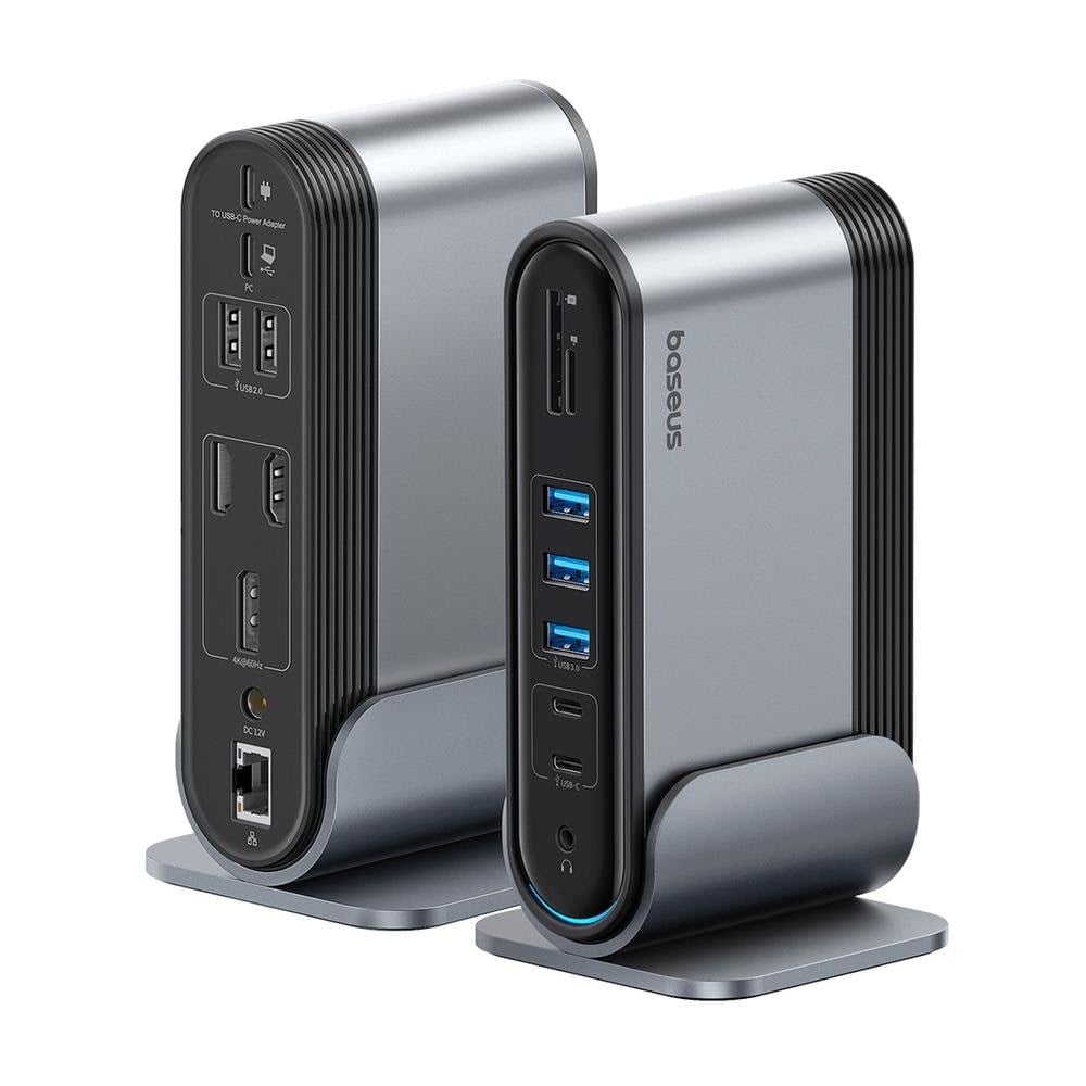 Baseus Unionjoy Usb-c Docking Station 2xhdmi4k@60hz 1xdp4k@60hz 3xusb-a3.0 2xusb-c3.0 2xusb-a2.0 1xrj45 PD PC 1xsd+TF 1x3.5mm Minijack - Grey Usb-hubs