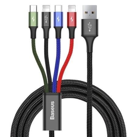 Baseus Fast Usb Cable 4in1 Usb-c / 2x Lightning / Micro 3.5A 1.2m - Black - Usb Kabel Schwarz Ca1t4-a01