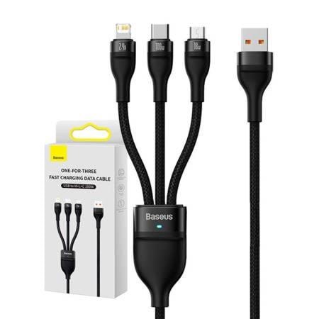 Baseus 3in1 Usb Cable Flash Series Usb-c + Micro Usb + Lightning 100w 1.2m (Black) - Usb Kabel Schwarz Cass030001
