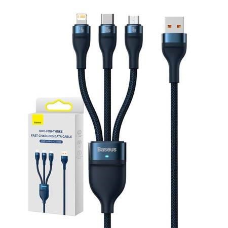 Baseus 3in1 Usb Cable Flash Series Usb-c + Micro Usb + Lightning 100w 1.2m (Blue) - Usb Kabel