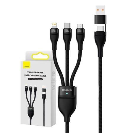 Baseus 3in1 Usb Cable Flash Series 2 Usb-c + Micro Usb + Lightning 100w 1.2m (Black) - Usb Kabel Schwarz Cass030101