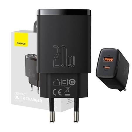 Baseus Compact Usb/usb Type C Fast Charger 20w 3A Power Delivery Quick Charge 3.0 Black (Ccxj-b01) - Handys Adapter Und Ladegeraete