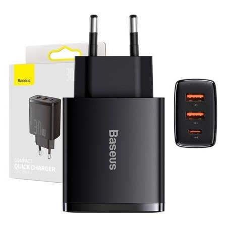Baseus Compact Quick Charger 2×Usb-a + Usb-c PD 3A 30w - Black - Handys Adapter Und Ladegeraete Ccxj-e01
