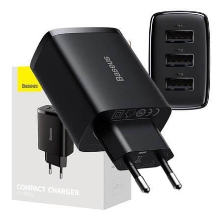 Baseus Compact Quick Charger 3x Usb 17w (Black) - Stromkabel Intern Schwarz Ccxj020101