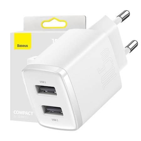 Baseus Compact Quick Charger 2x Usb 10.5W (White) - Handys Adapter Und Ladegeraete
