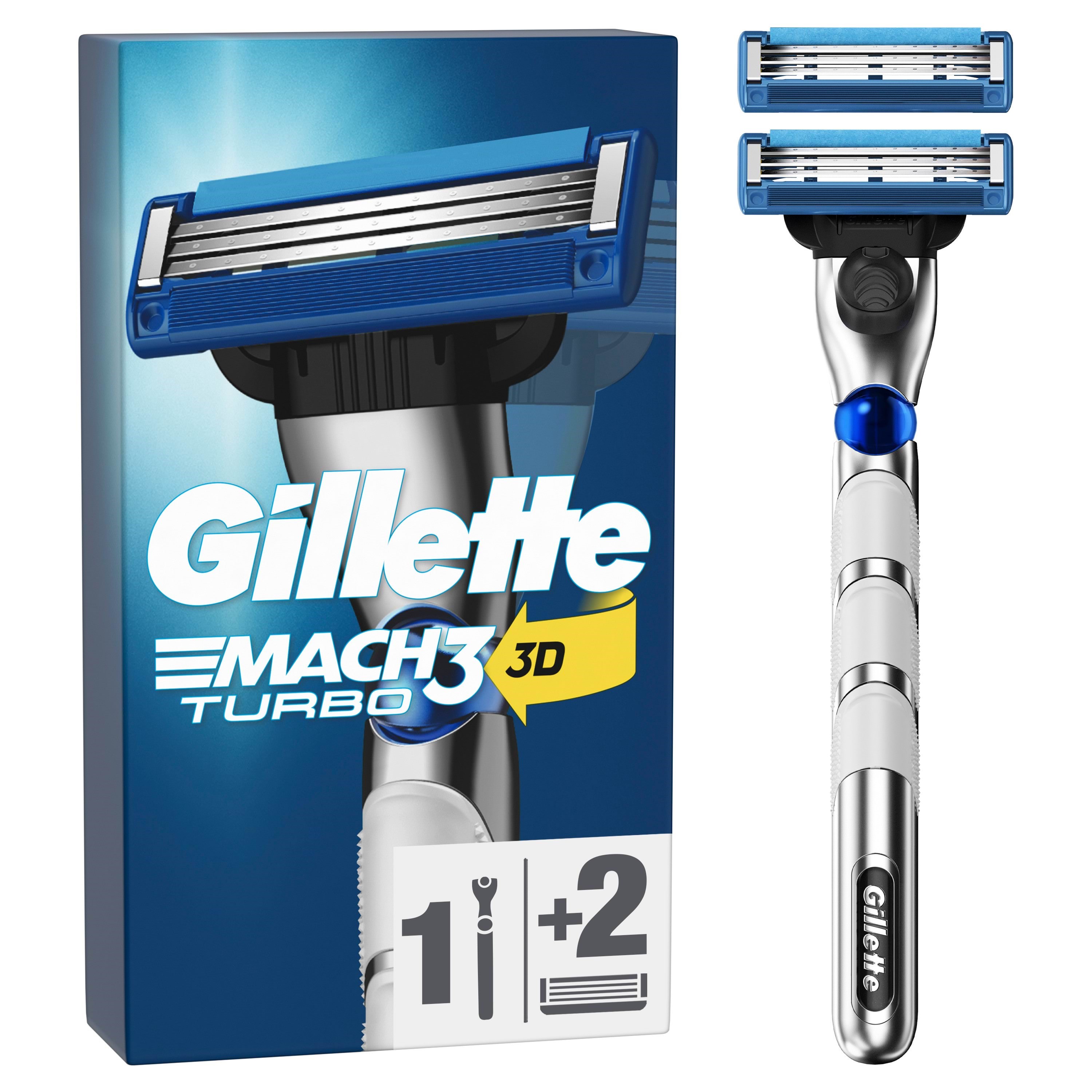 Gillette Mach3 Turbo 3D Razor Handle + 2 Blades - Rasierausstattung