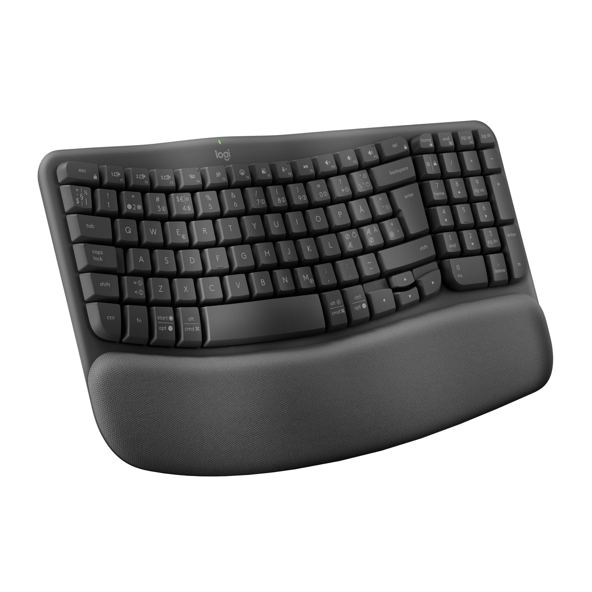 Logitech Wave Keys - Graphite - ND - Ergonomische Tastatur - Nordic Iso - Schwarz - Tastaturen 920-012298