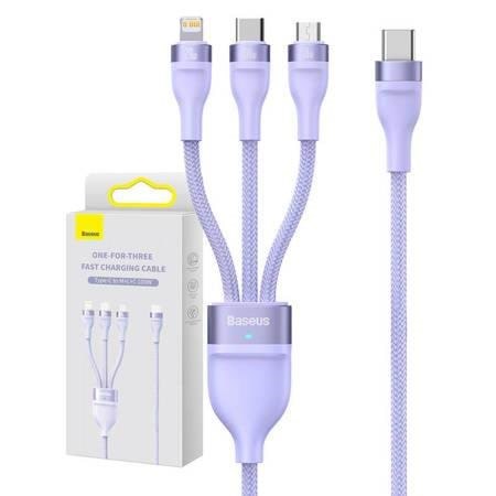Baseus 3in1 Usb-c Cable Flash Series 2 Usb-c + Micro Usb + Lightning 100w 1.5m (Purple) - Usb Kabel